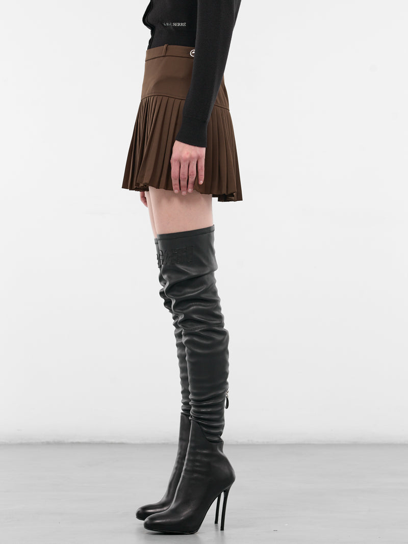 Brown Wool Pleated Mini Skirt (WSK063ACWOV0071-BR30-BROWN)
