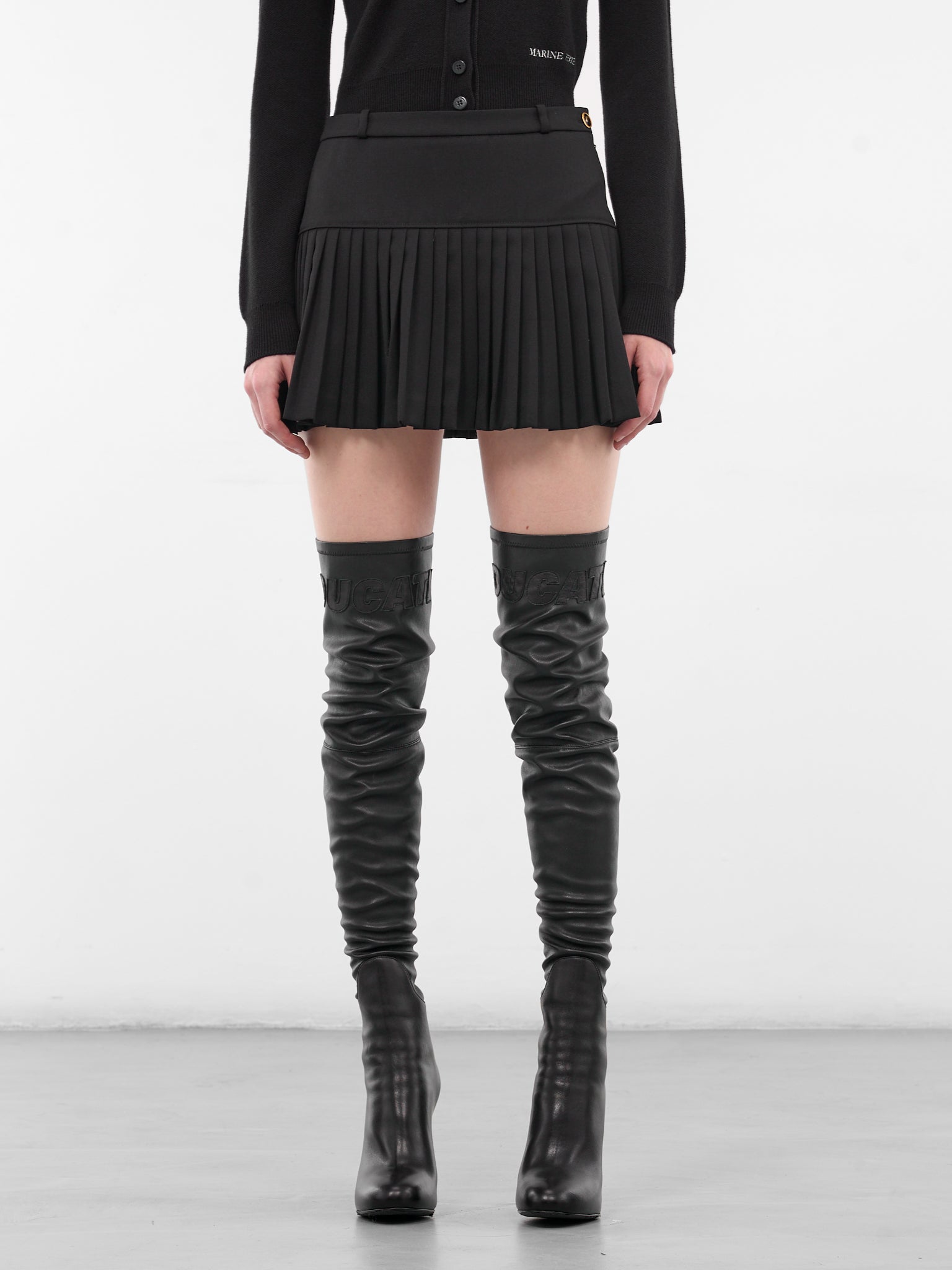 Black Wool Pleated Mini Skirt (WSK063ACWOV0071-BK99-BLACK)