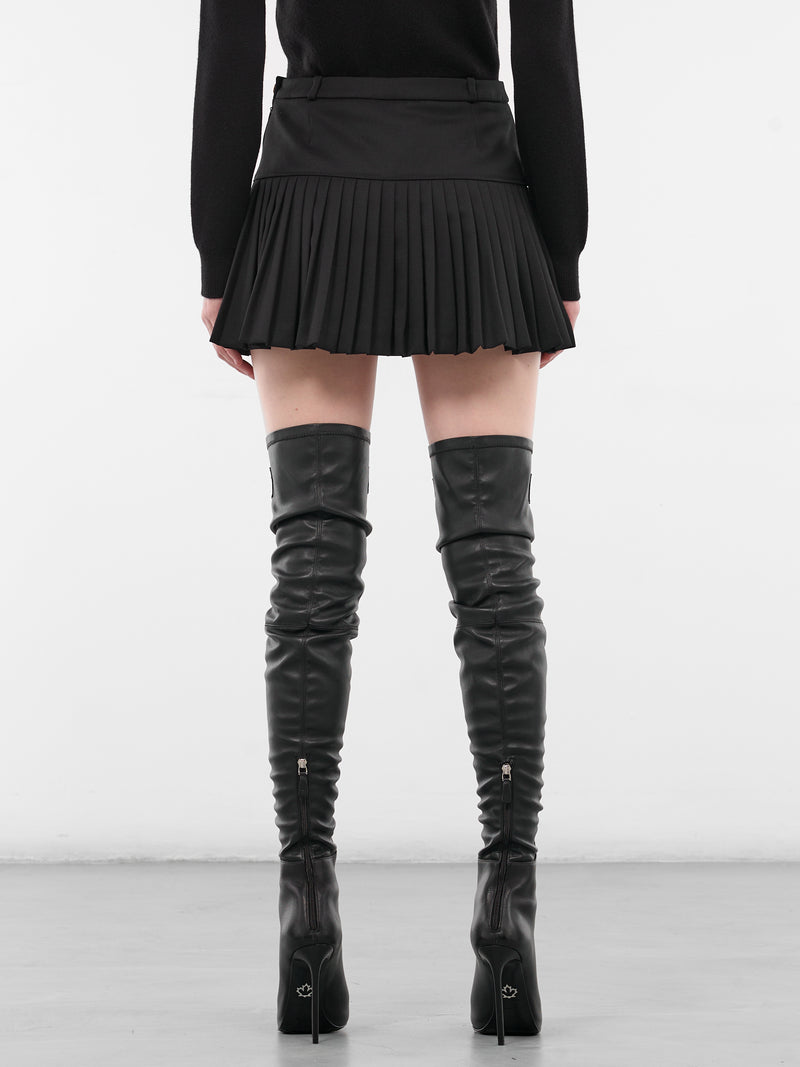 Black Wool Pleated Mini Skirt (WSK063ACWOV0071-BK99-BLACK)