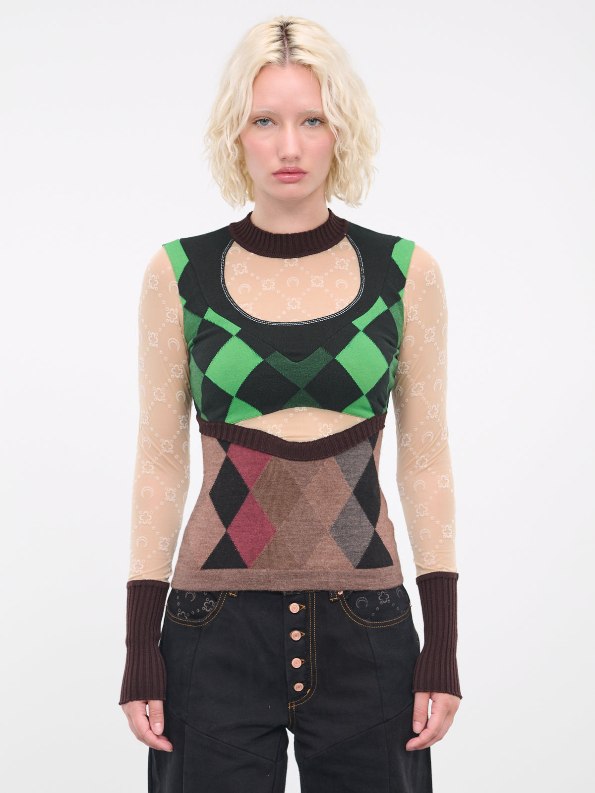 Regenerated Lozenge Knit Pullover (WST011-UKNI0001-GN45-BROWN)