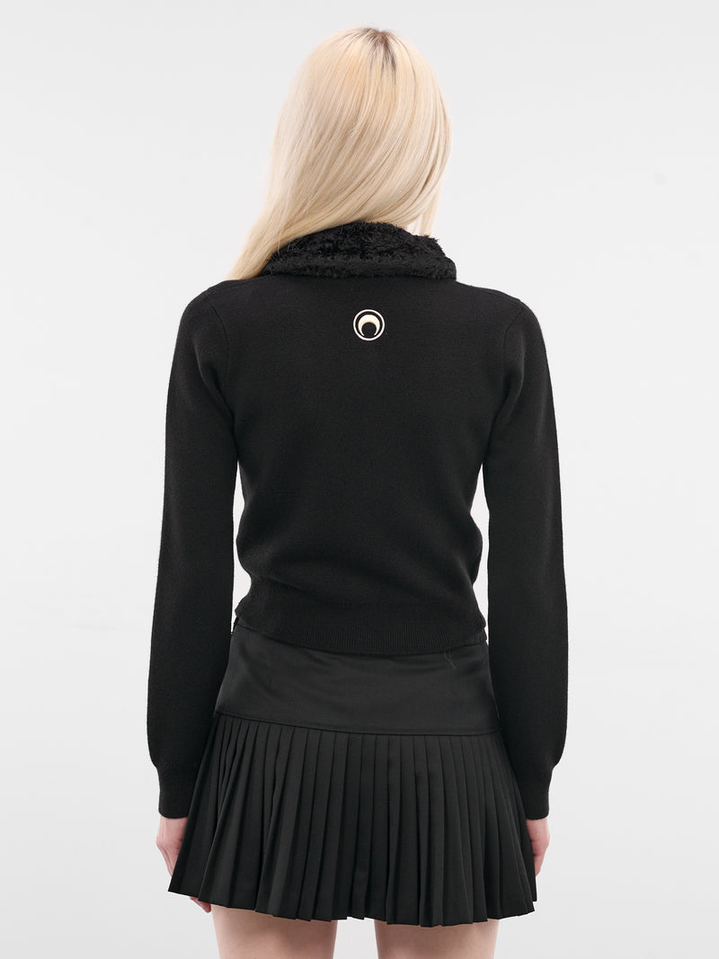 Black Merino Wool Knit Cardigan (WTK082ACKNI0033-BK99-BLACK)