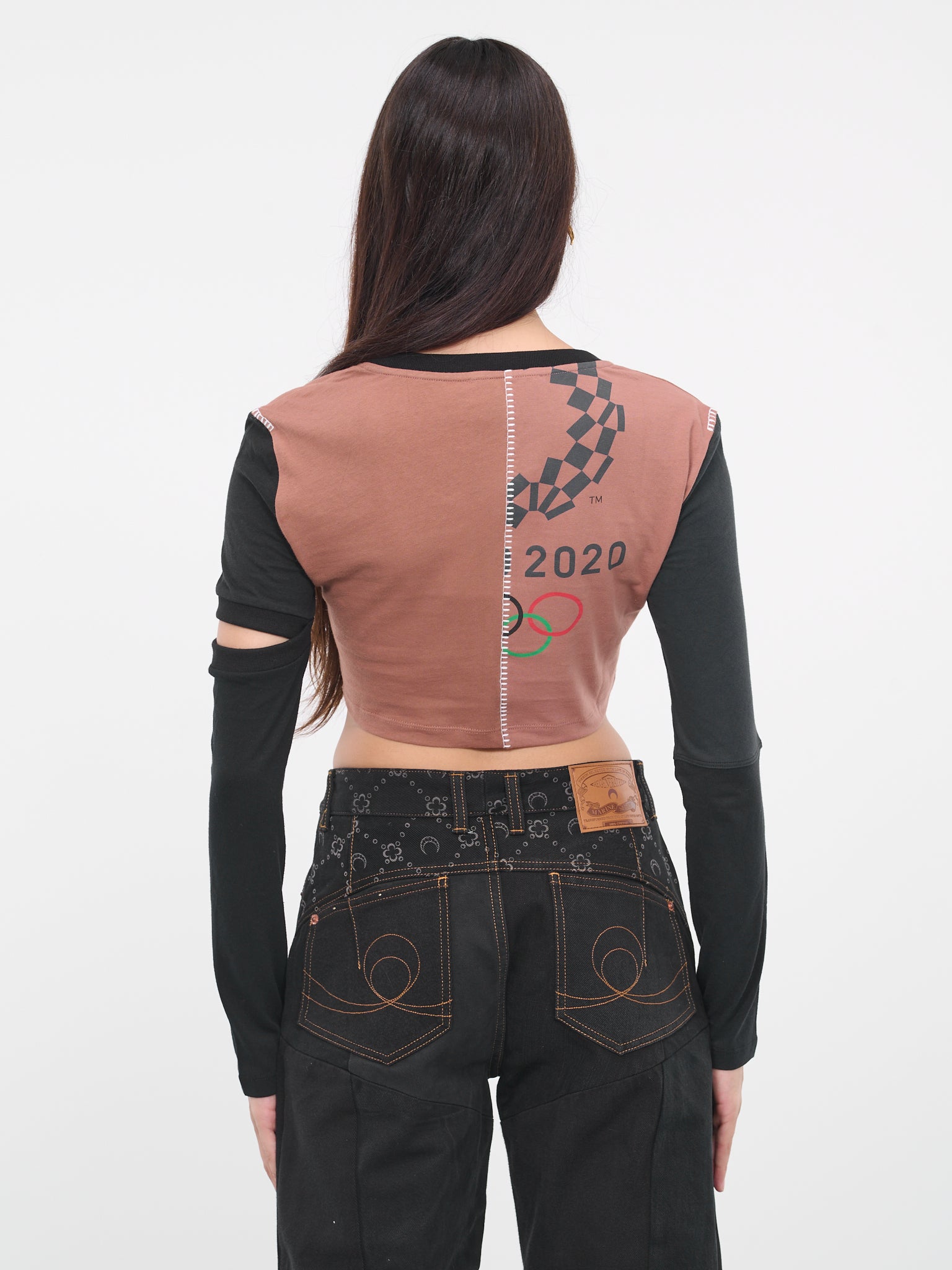 Regenerated Patchwork Crop Tee (WTO055-UJER0003-BR51-BROWN-MUL)