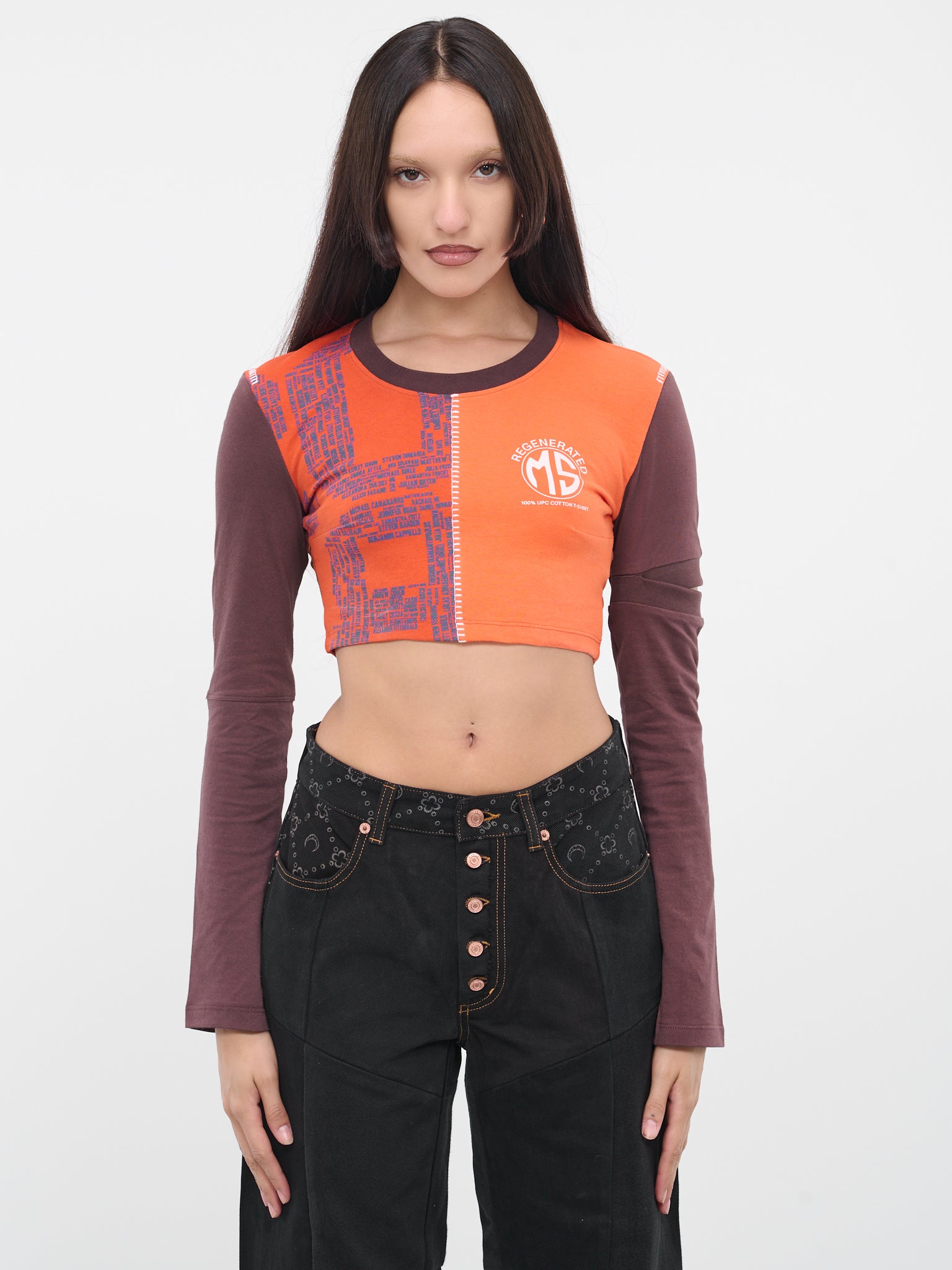 Regenerated Patchwork Crop Tee (WTO055-UJER0003-OR52-ORANGE-MU)