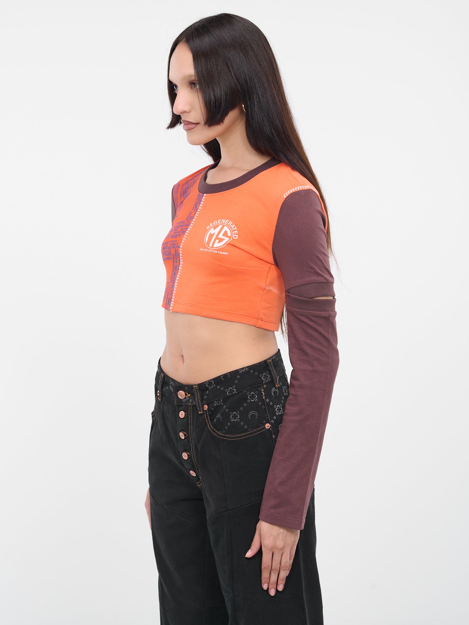 Regenerated Patchwork Crop Tee (WTO055-UJER0003-OR52-ORANGE-MU)