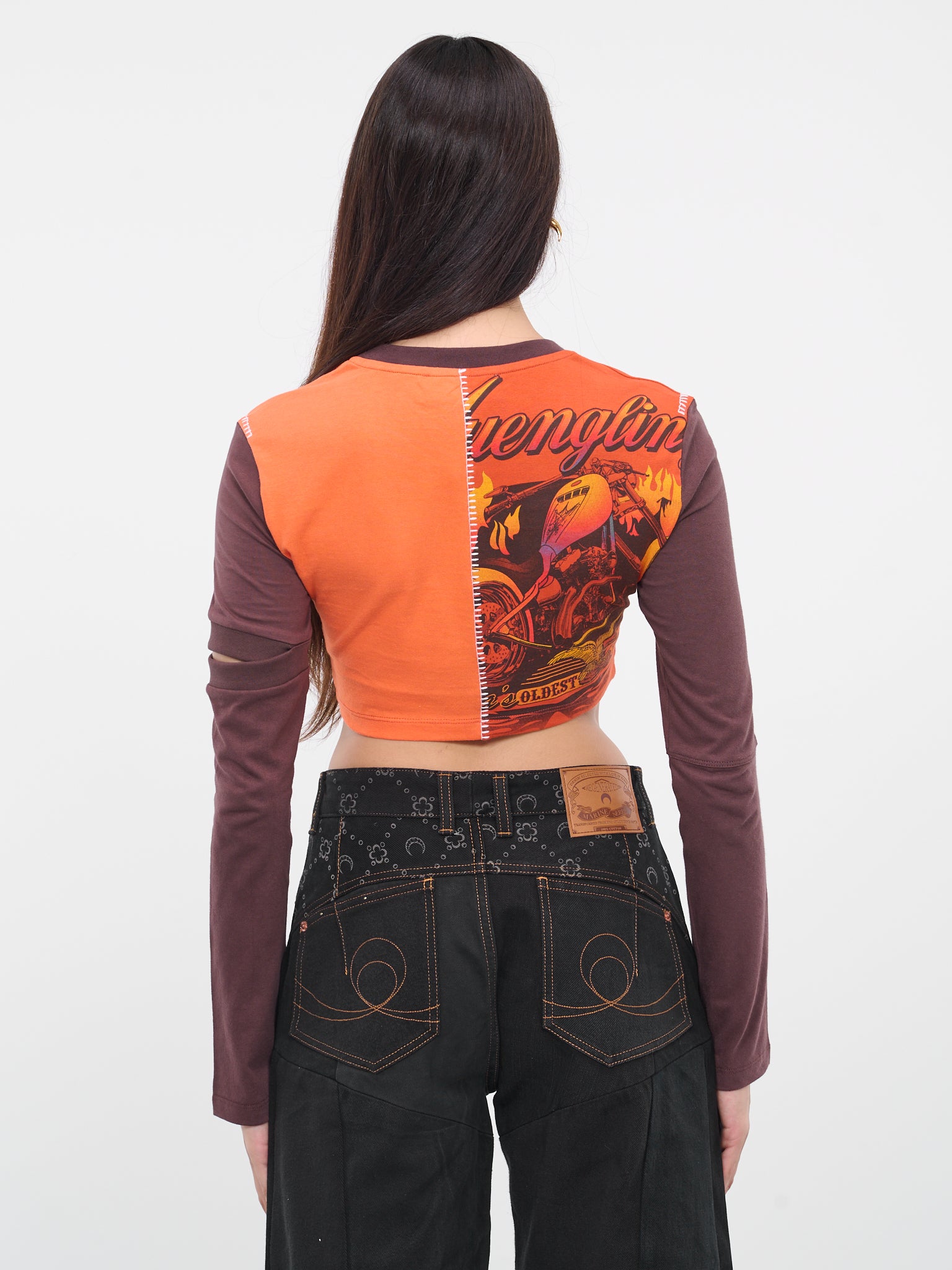 Regenerated Patchwork Crop Tee (WTO055-UJER0003-OR52-ORANGE-MU)