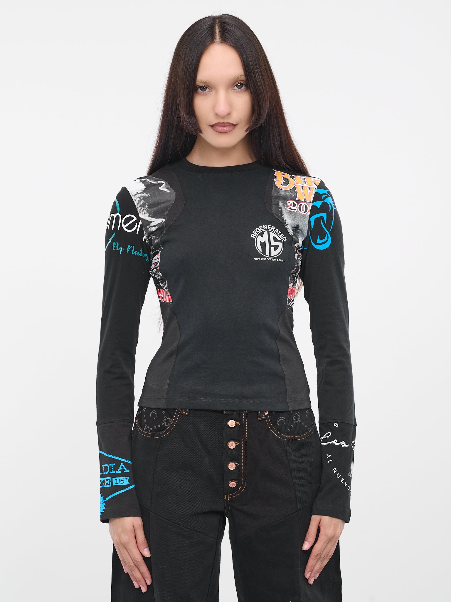 Regenerated Patchwork Tee (WTO106-UJER0001-BK99-BLACK)