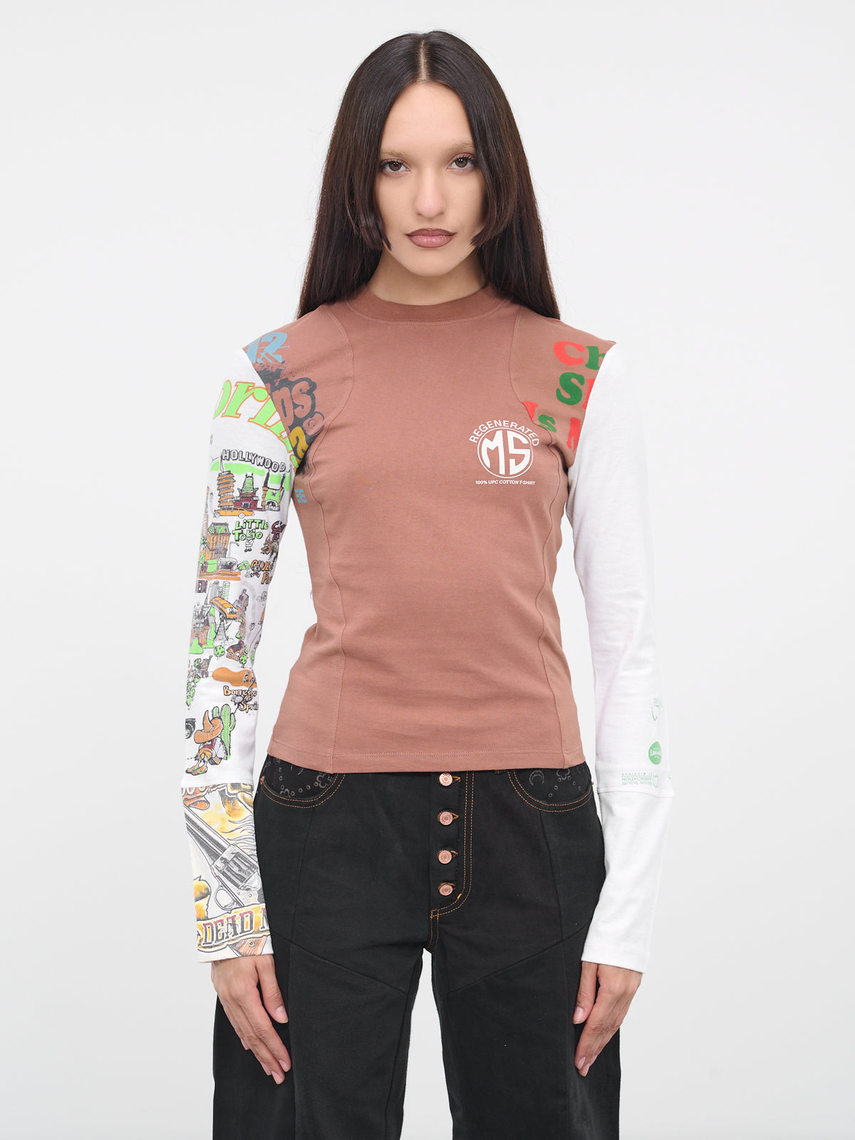Regenerated Patchwork Tee (WTO106-UJER0003-BR51-BROWN-MUL)