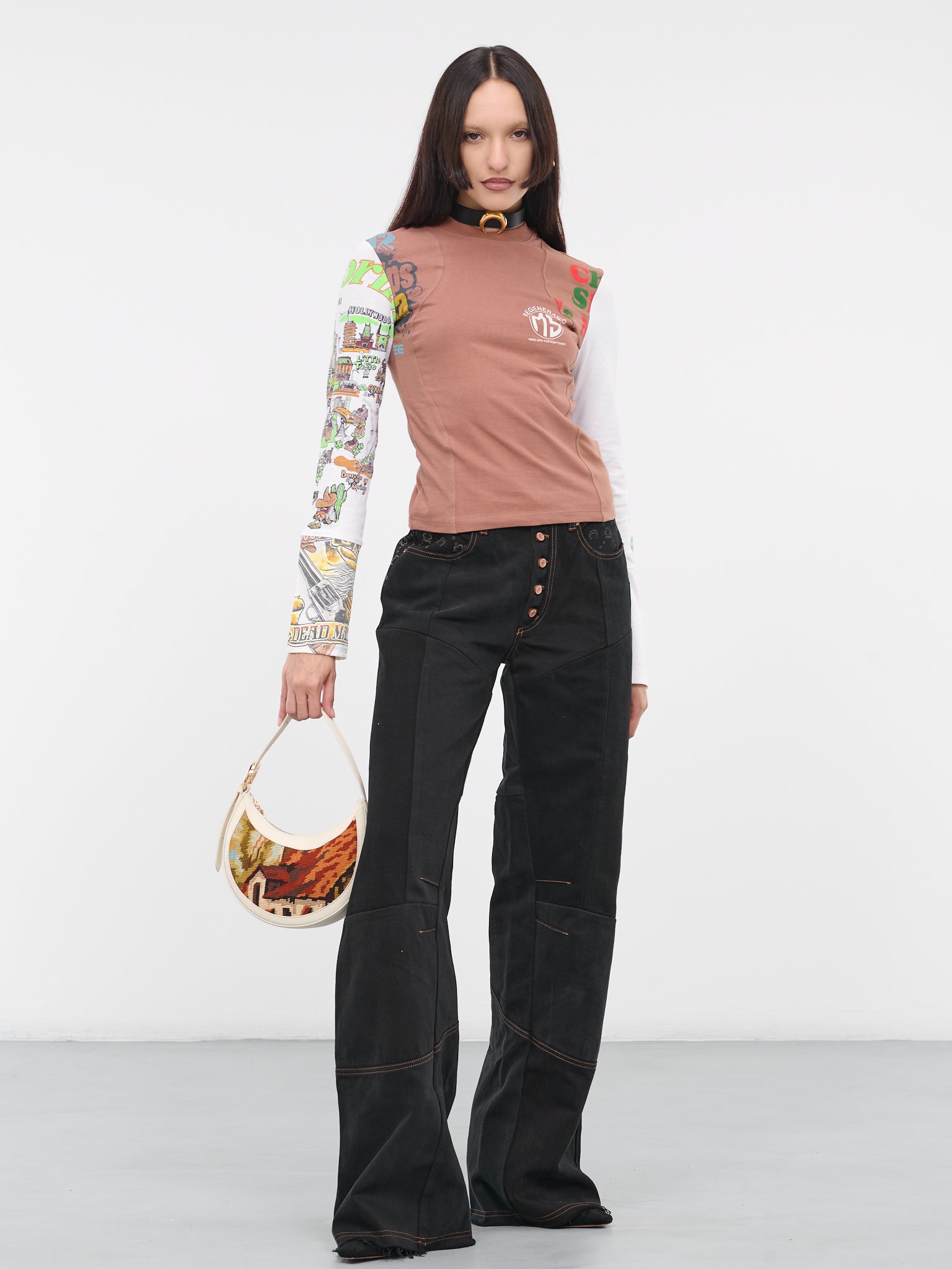 Regenerated Patchwork Tee (WTO106-UJER0003-BR51-BROWN-MUL)