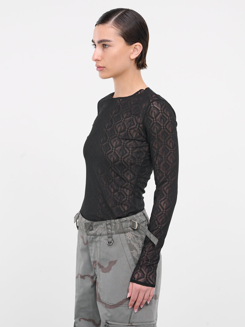 Mesh Logo Jacquard Knit Top (WTO388-CJER0006-BLACK)