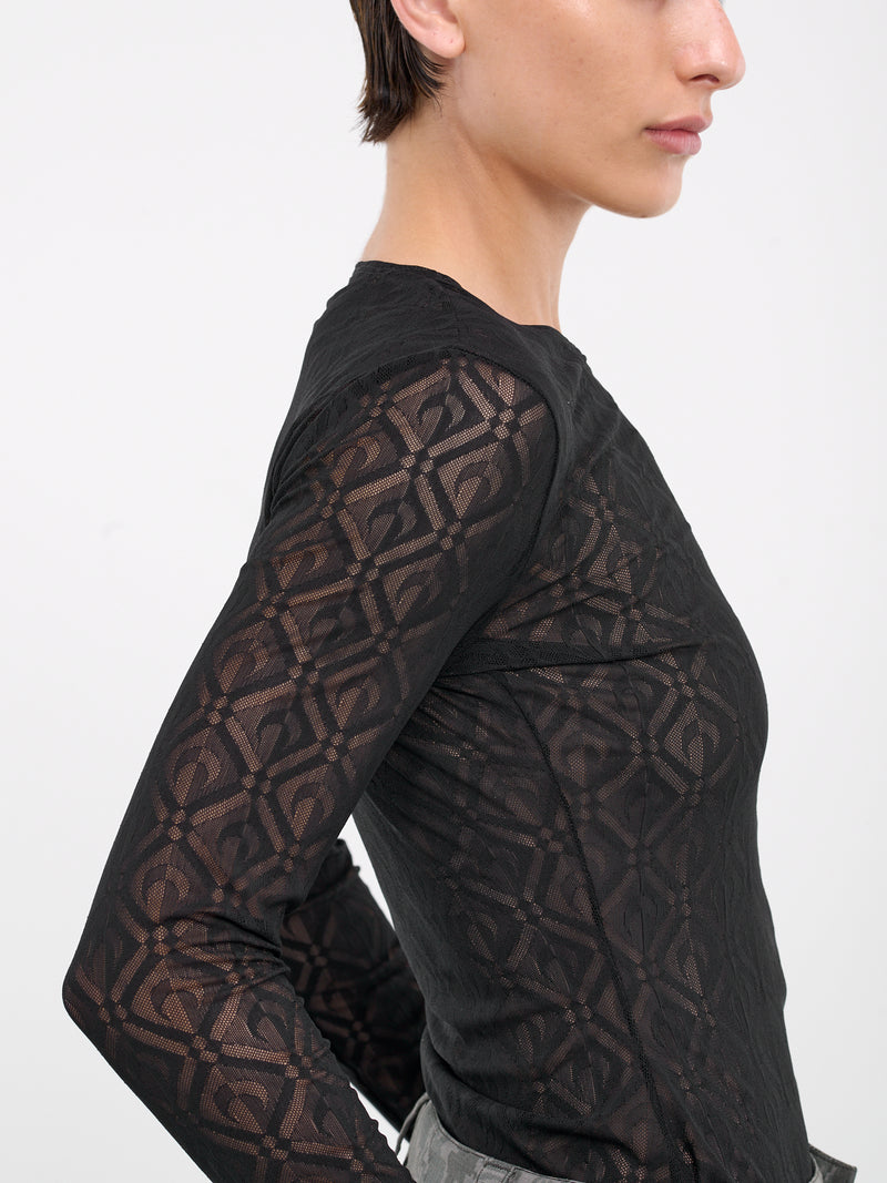 Mesh Logo Jacquard Knit Top (WTO388-CJER0006-BLACK)