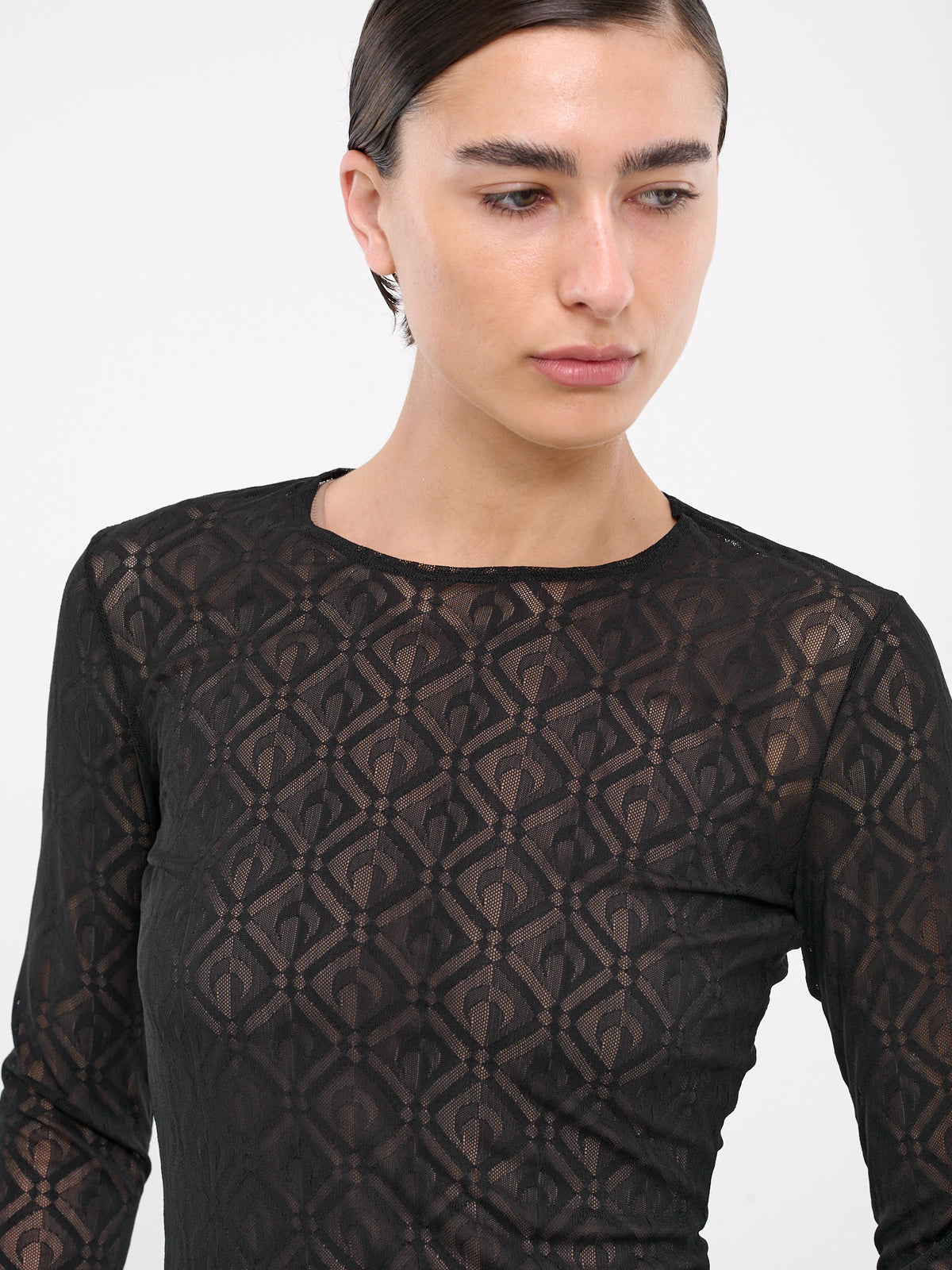 Mesh Logo Jacquard Knit Top (WTO388-CJER0006-BLACK)