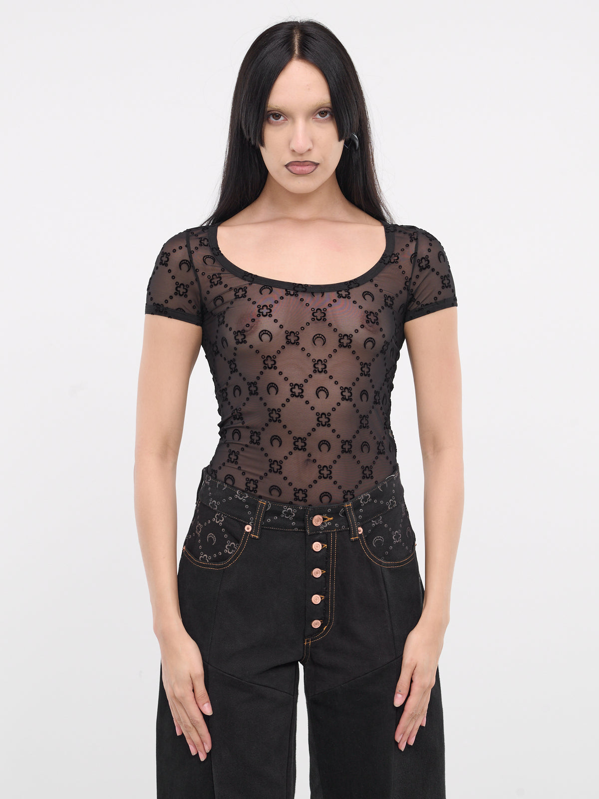 Monogram Mesh Fitted Top (WTO389-CJER0005-BLACK)