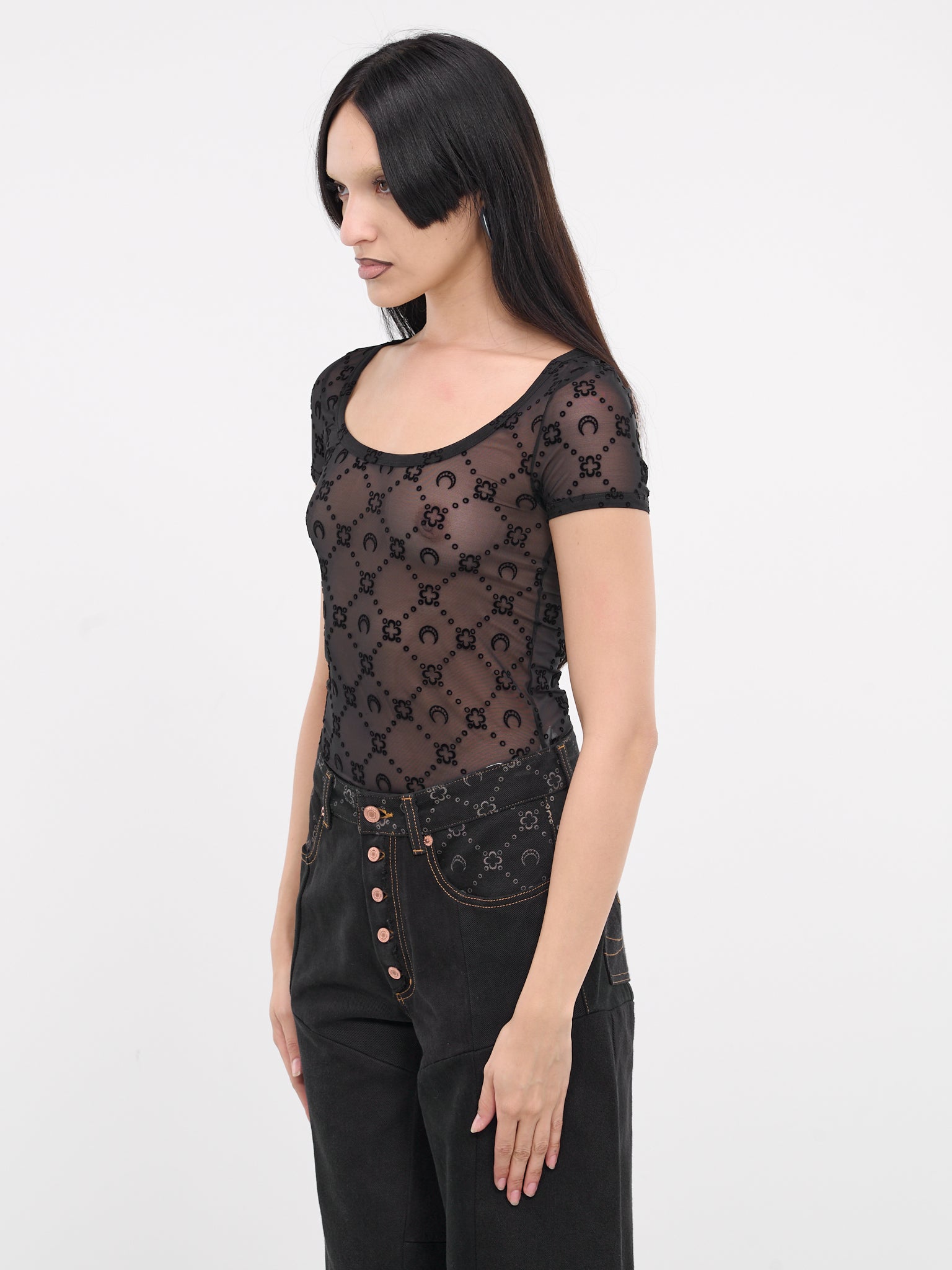 Monogram Mesh Fitted Top (WTO389-CJER0005-BLACK)