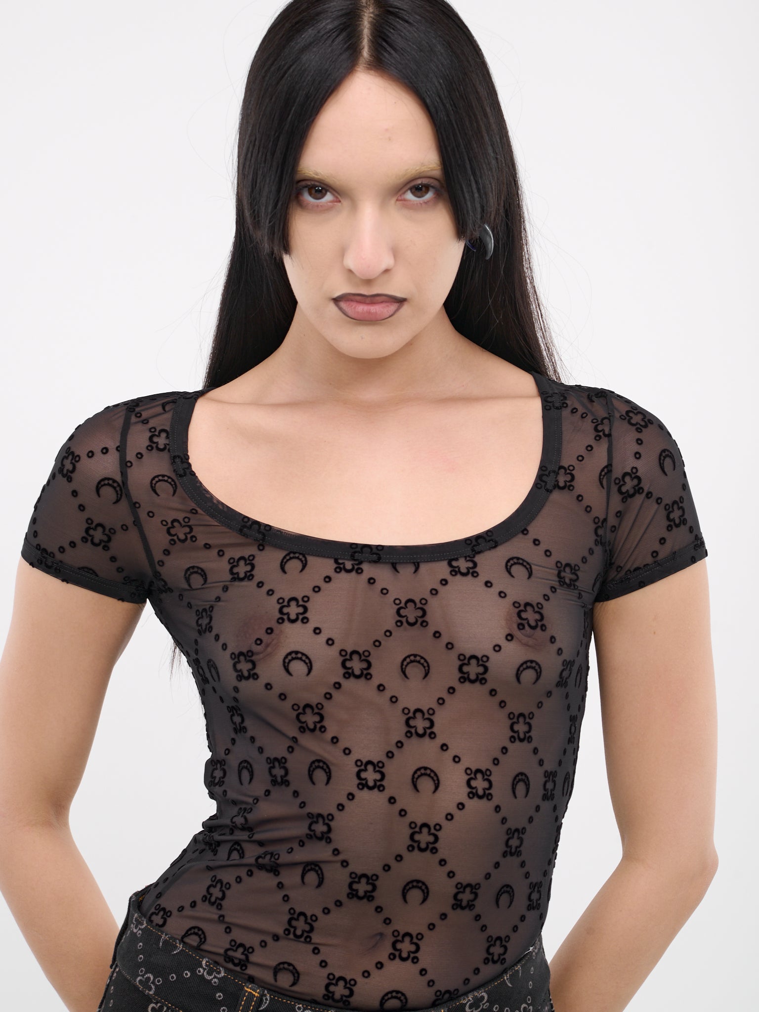 Monogram Mesh Fitted Top (WTO389-CJER0005-BLACK)