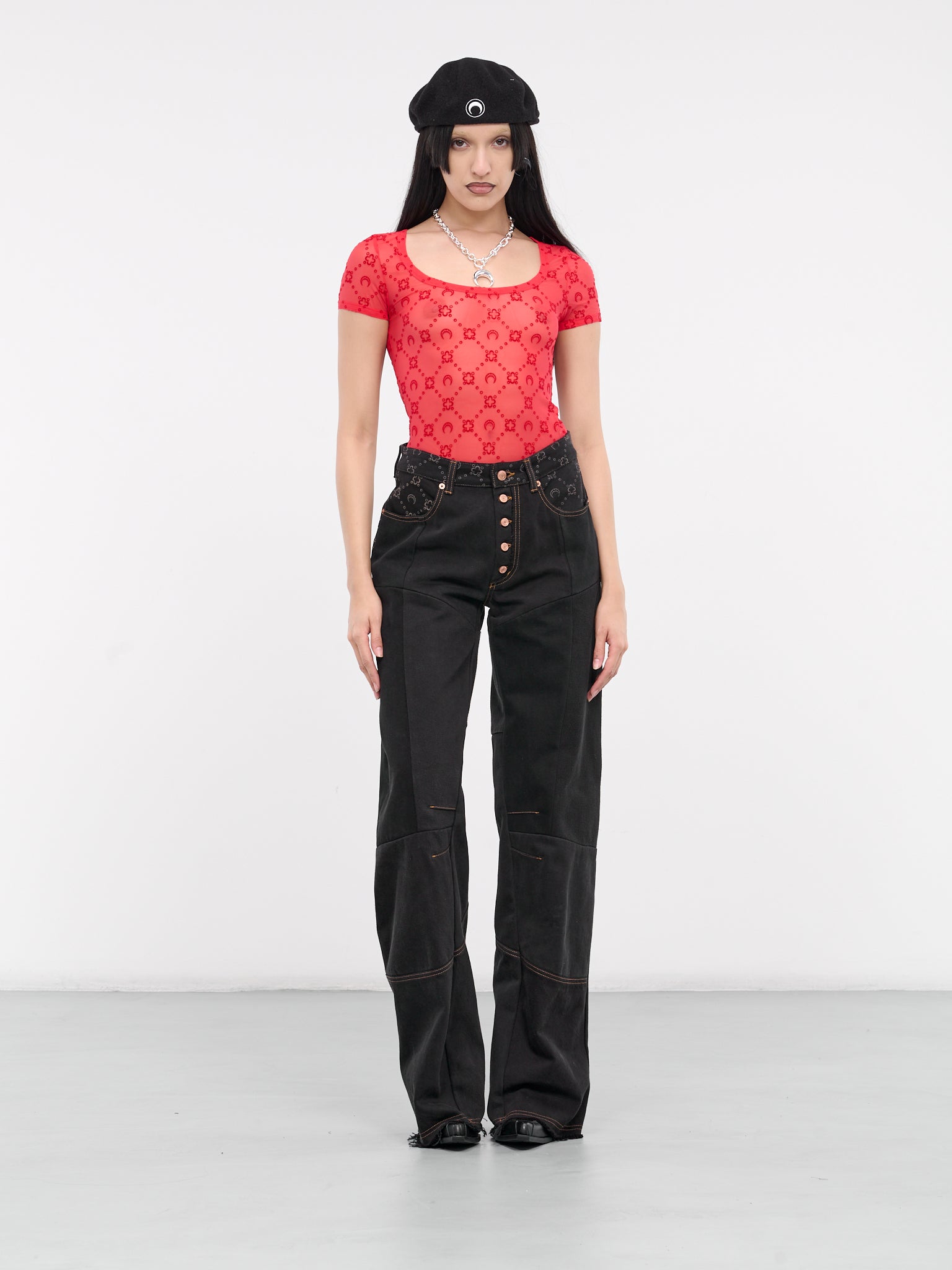Monogram Mesh Fitted Top (WTO389-CJER0005-RED)