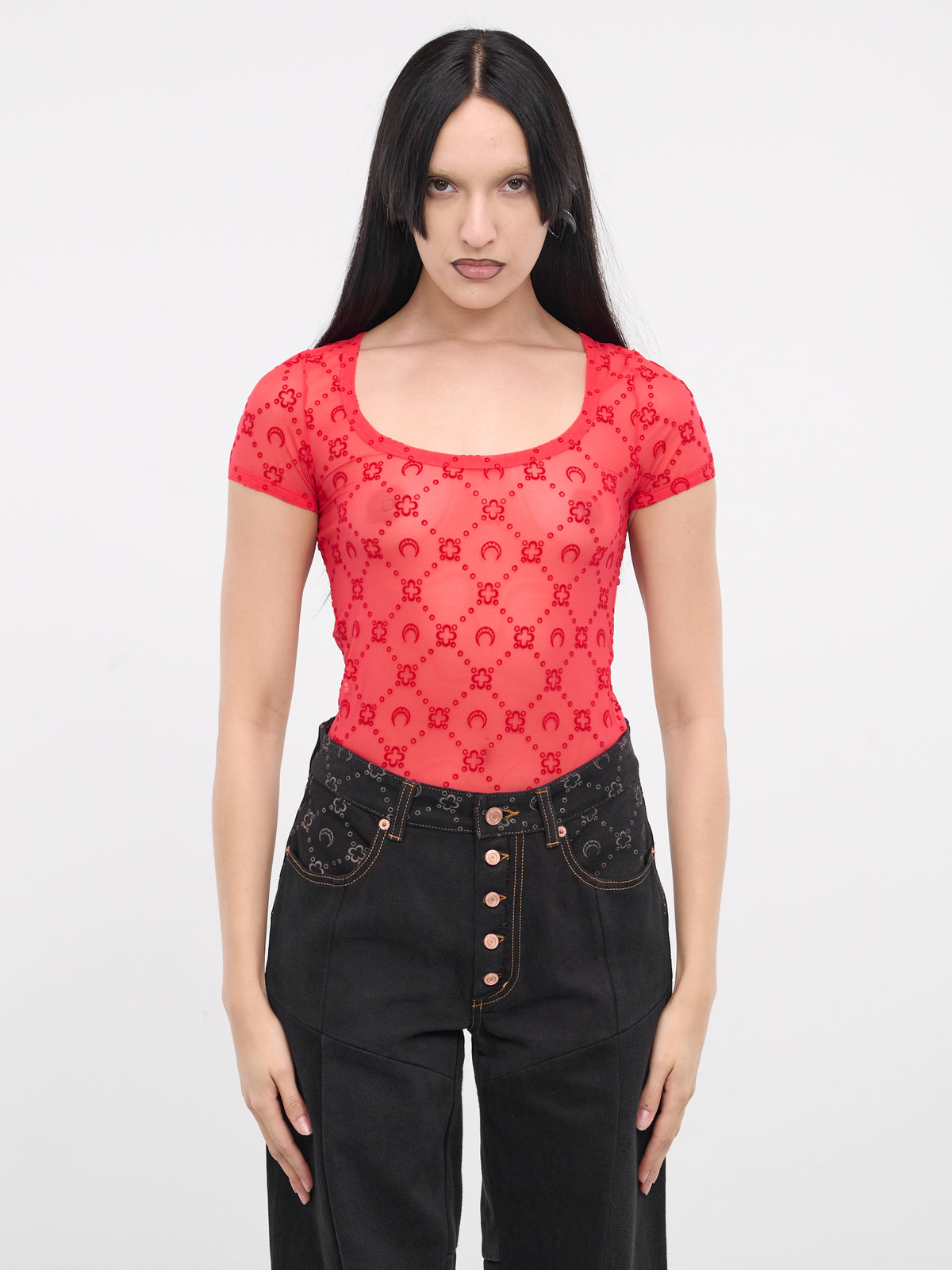 Monogram Mesh Fitted Top (WTO389-CJER0005-RED)