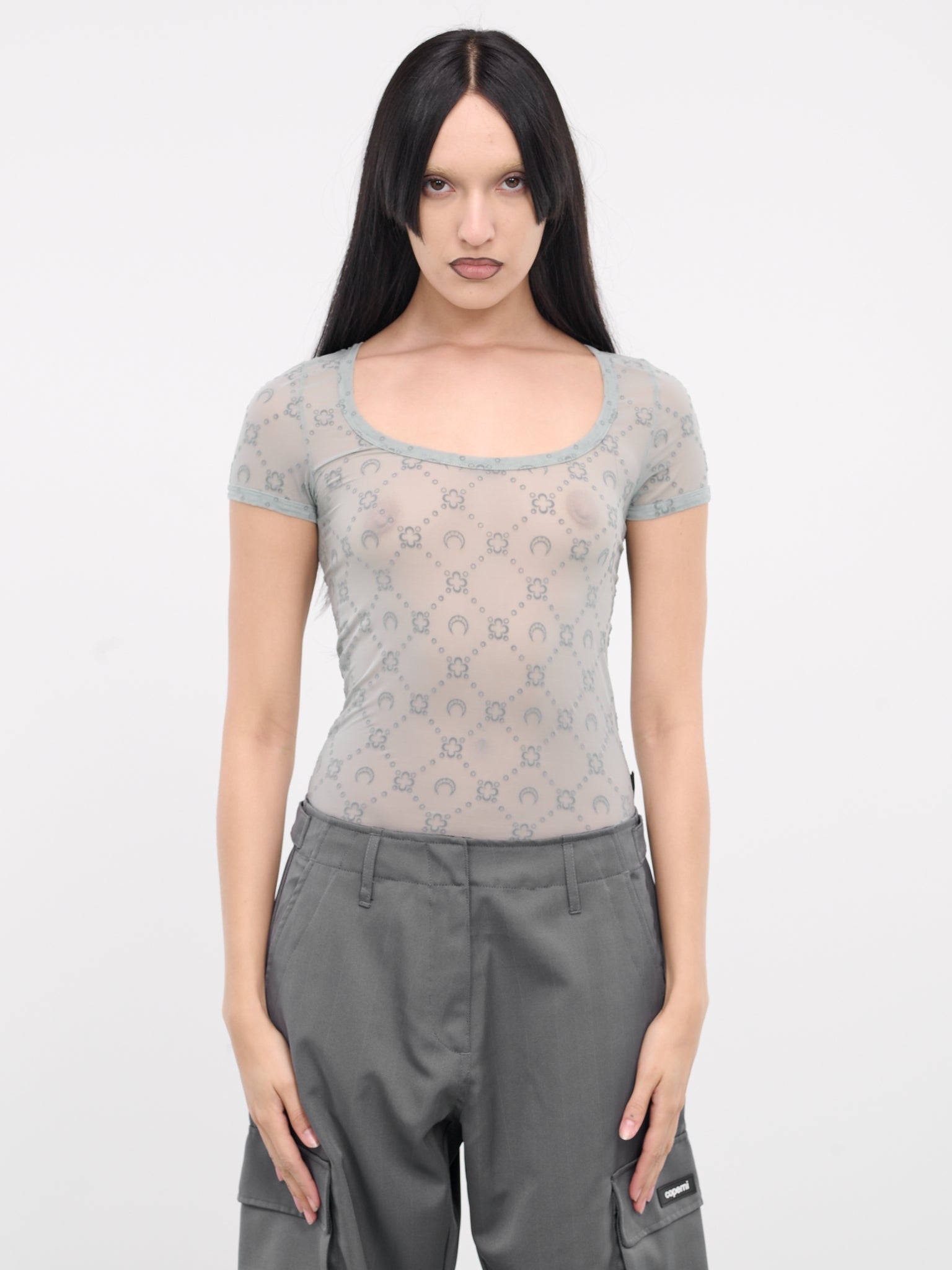 Monogram Mesh Fitted Top (WTO389-CJER005-GREY)