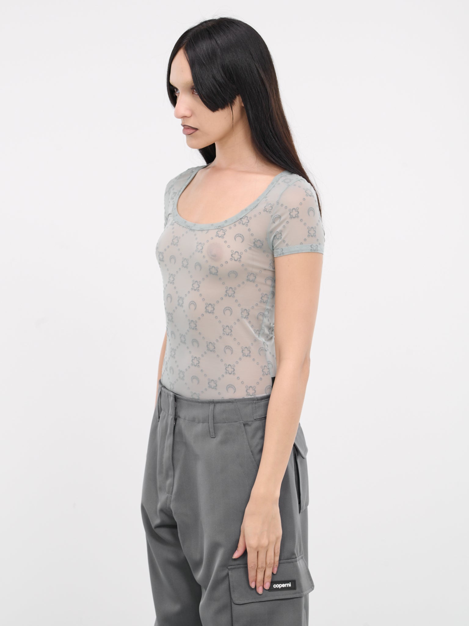 Monogram Mesh Fitted Top (WTO389-CJER005-GREY)
