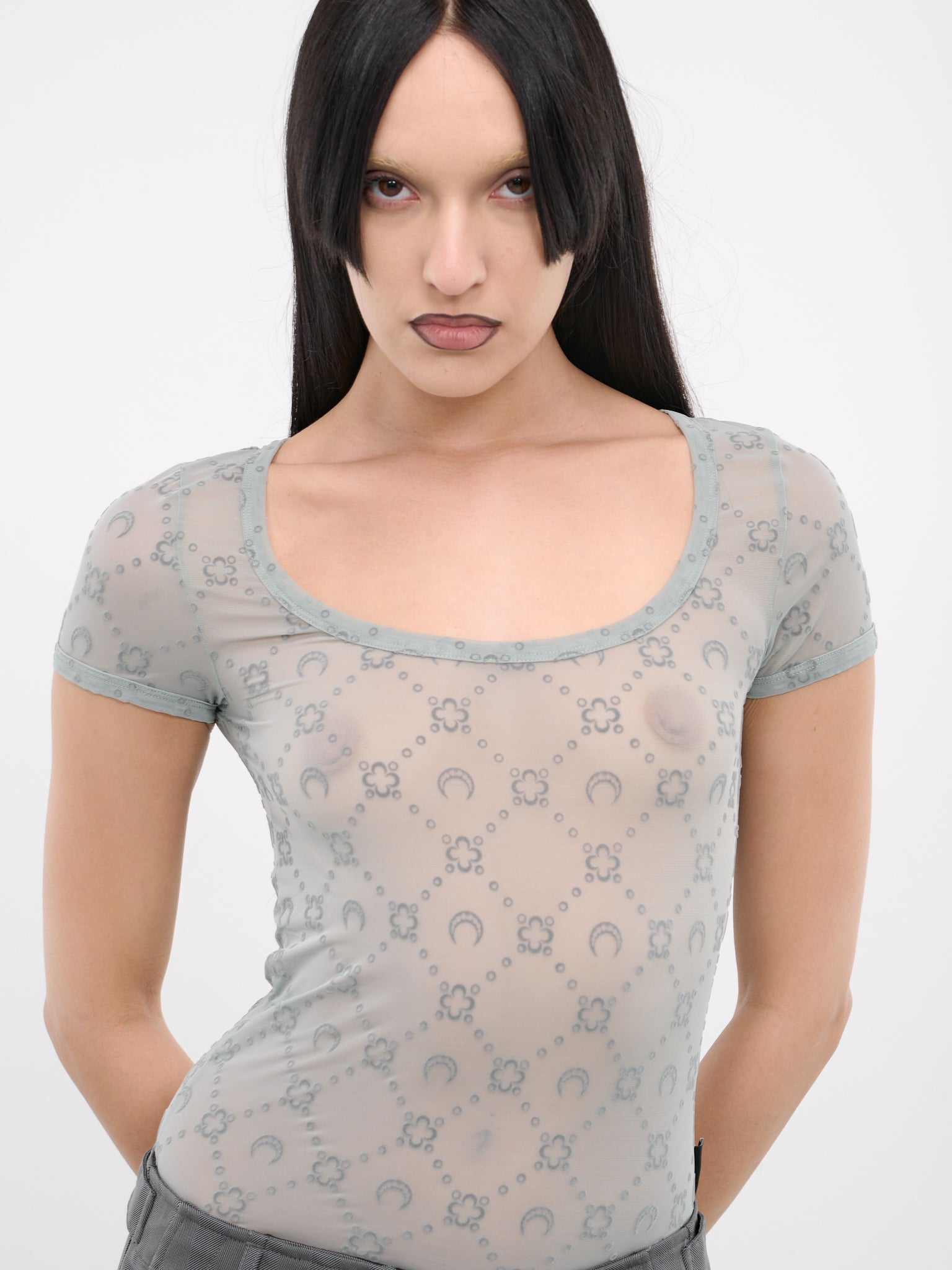 Monogram Mesh Fitted Top (WTO389-CJER005-GREY)