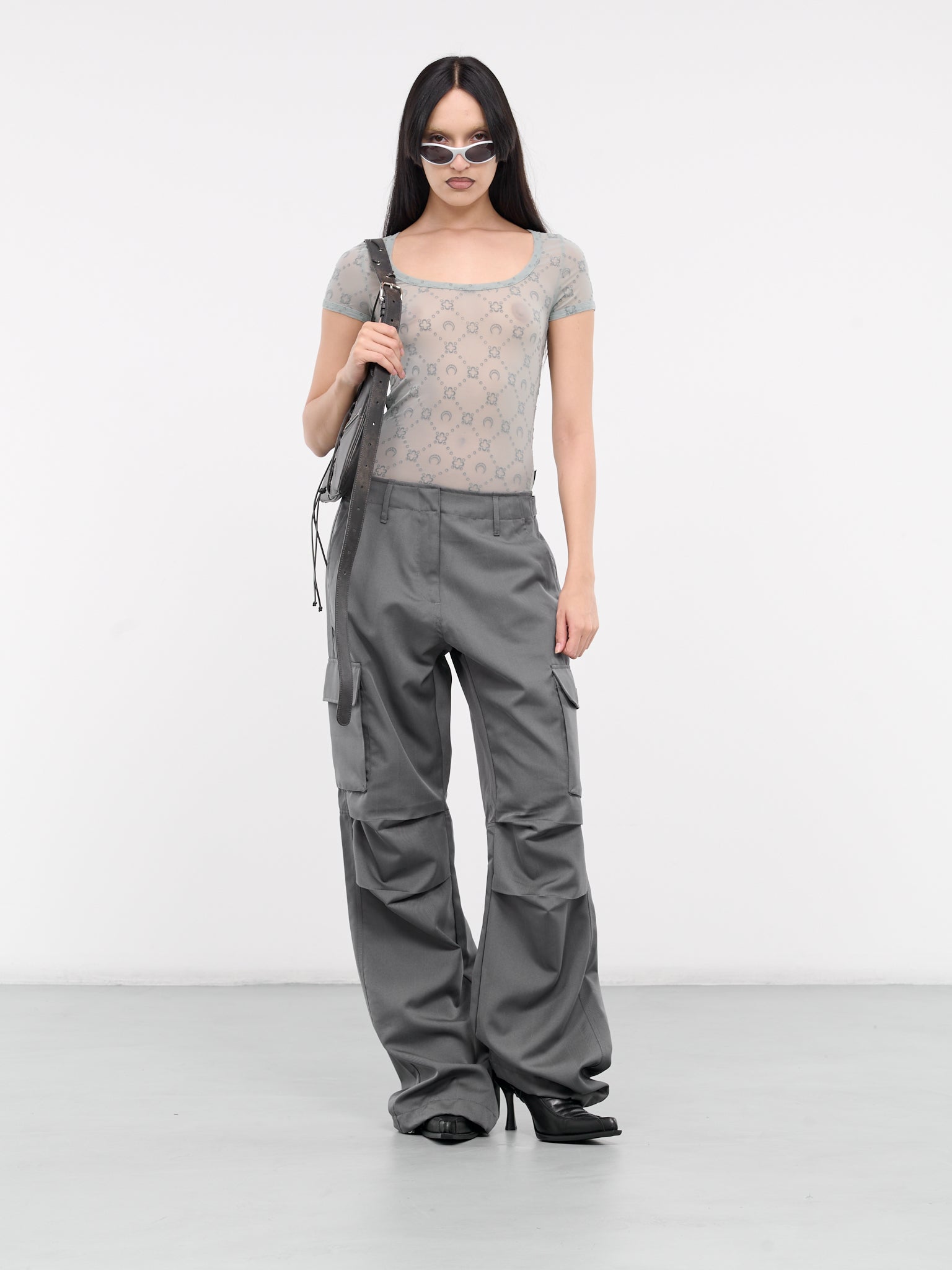 Monogram Mesh Fitted Top (WTO389-CJER005-GREY)