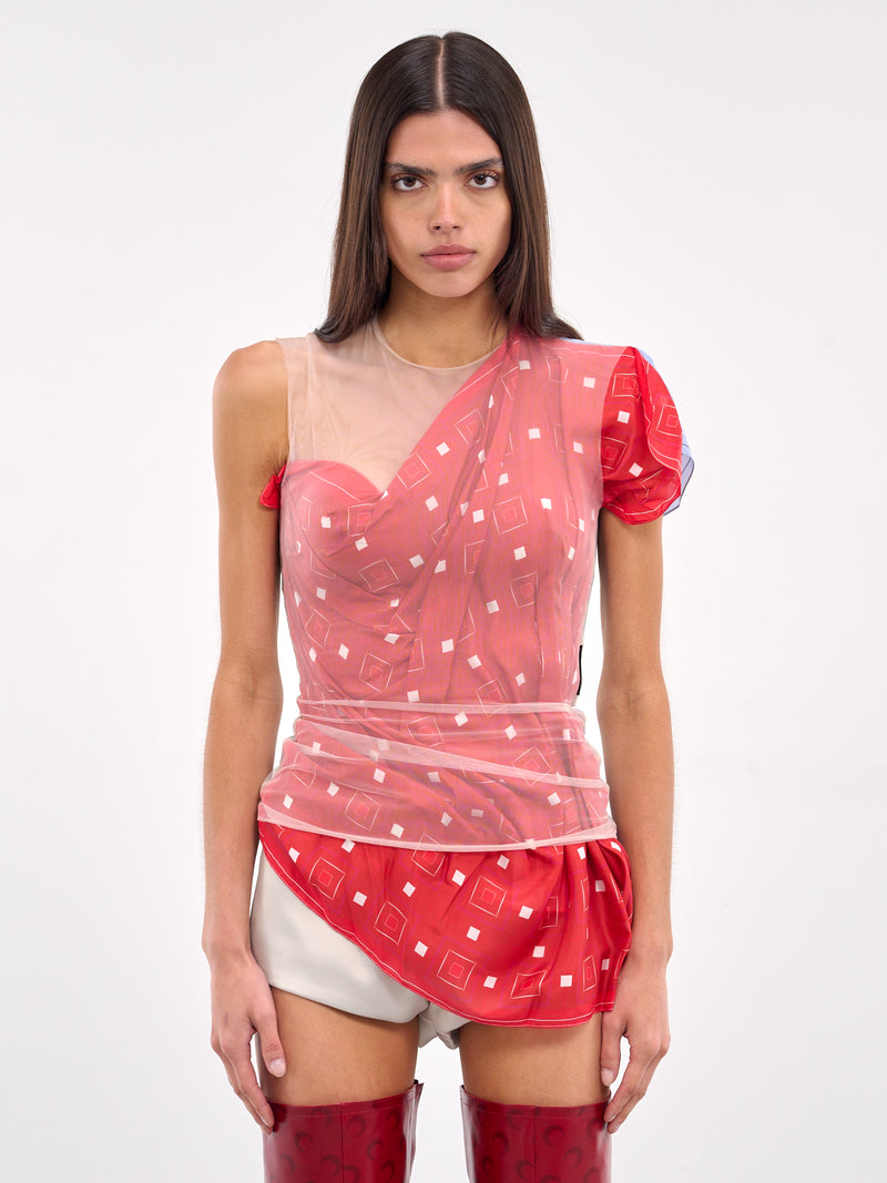 Regenerated Silk Scarves Layer Top (WTO422A-UWOV0028-MULTI-RED)
