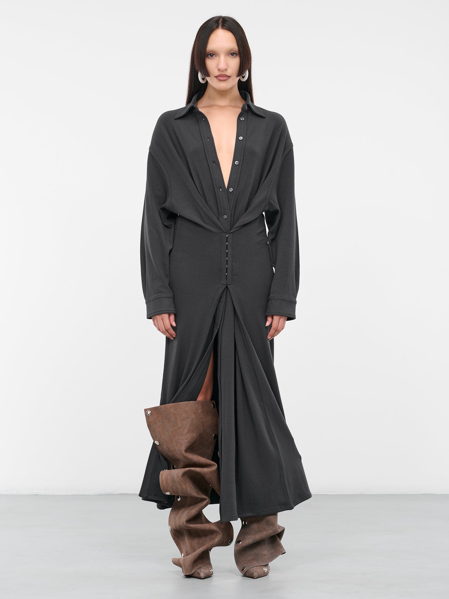 Hook-Eye Maxi Dress (WTSDRESS67-S25-J114-CHARCOAL)
