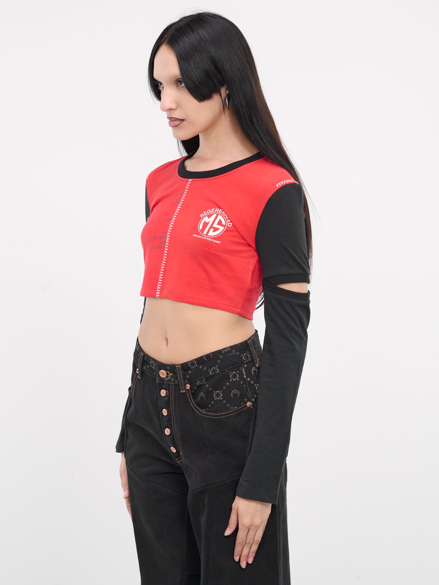 Regenerated Graphic Crop Top (WTT005-UJER0003-RED)