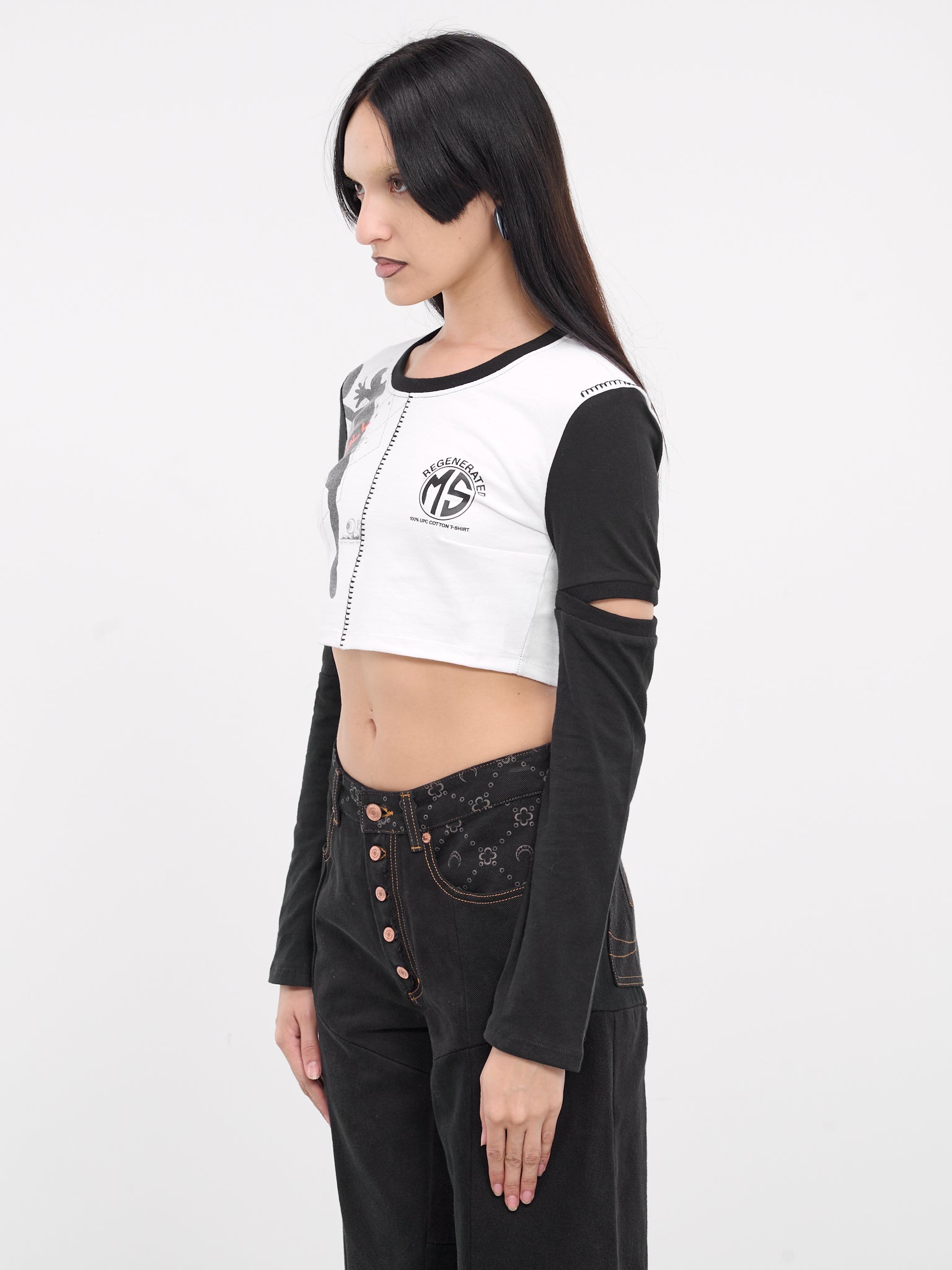 Regenerated Graphic Crop Top (WTT005-UJER0003-WHITE