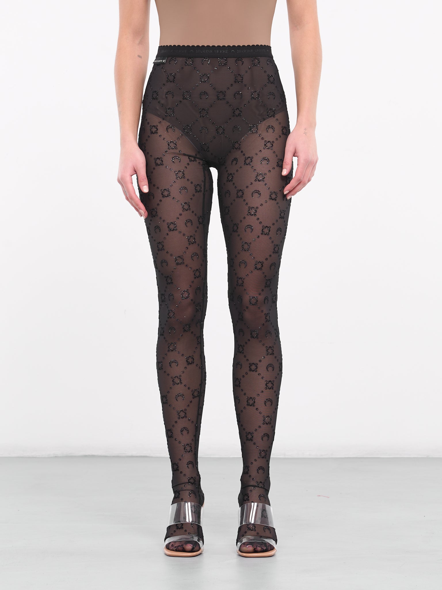 Regenerated Mesh Monogram Leggings (WUW034-CJER0036-BLACK)