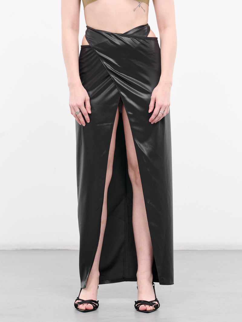 Crinkle Satin Wrap Skirt (WV16-ONYX)