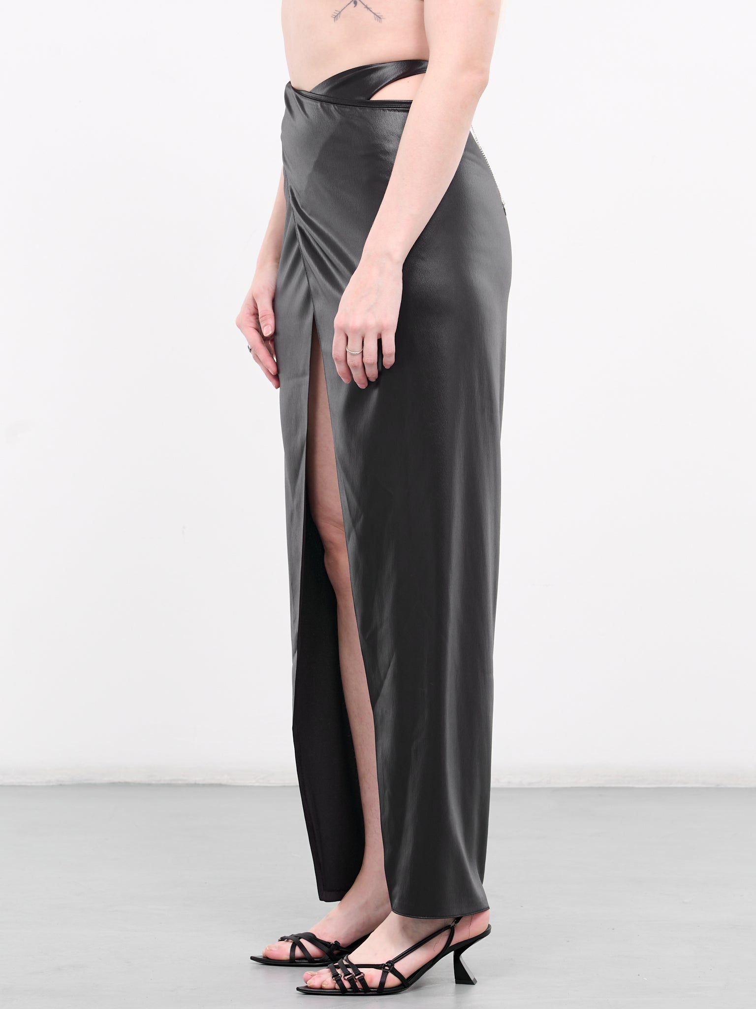 Crinkle Satin Wrap Skirt (WV16-ONYX)