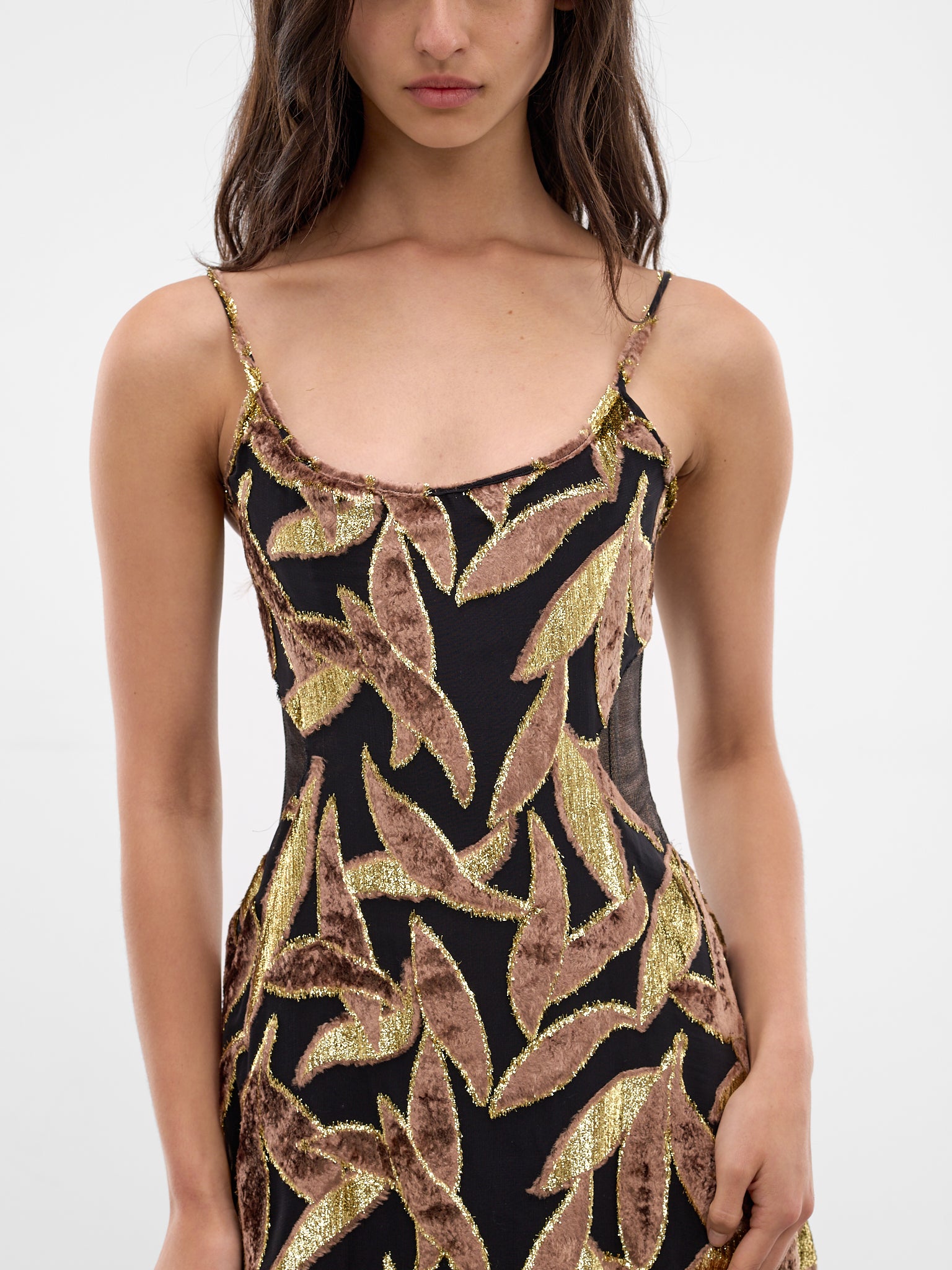 Velvet Foliage Silk Mini Dress (WWT131-FC007-CHOCOLATE)