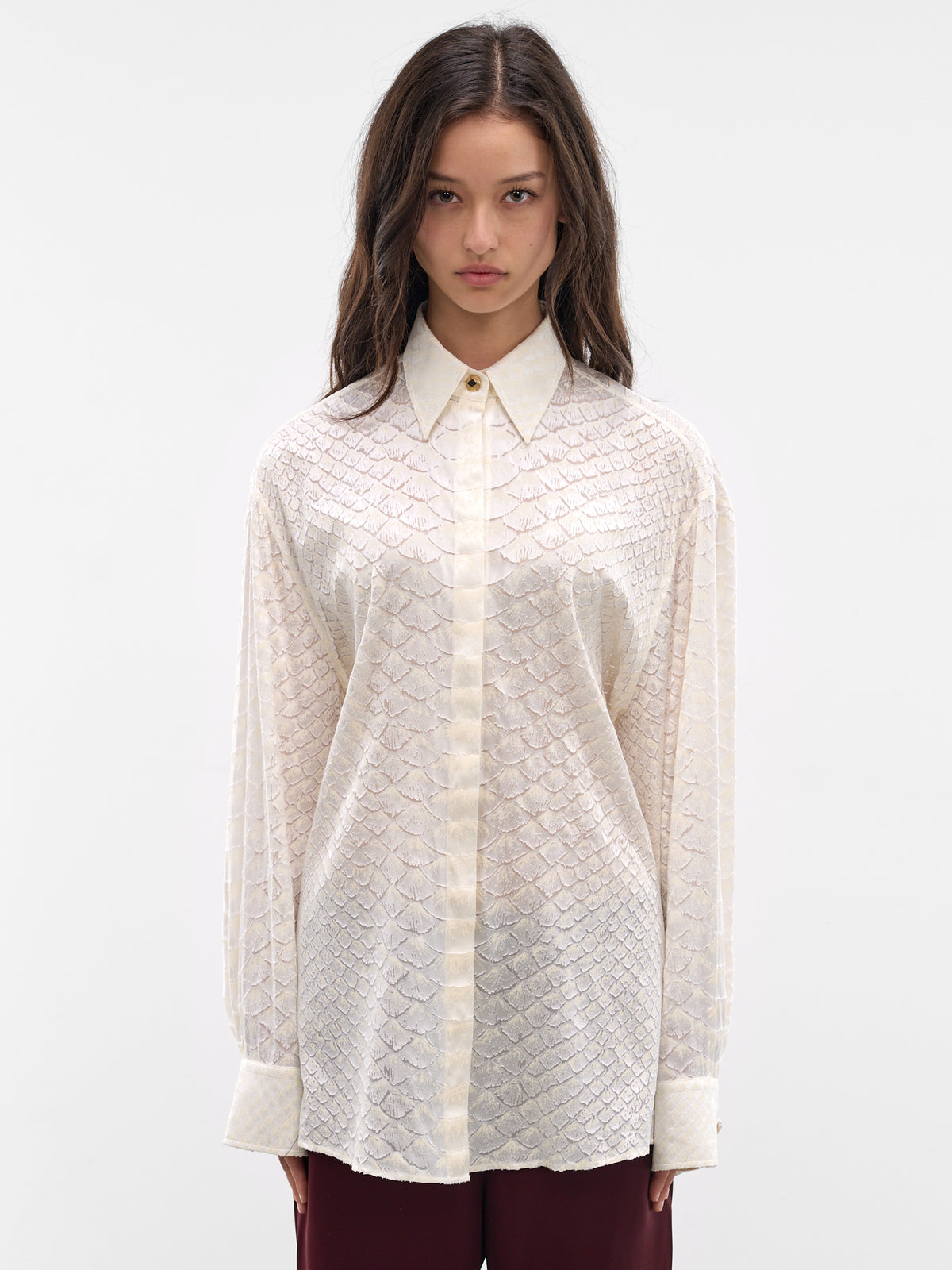 White Snakeskin Textured Button-Up Shirt (WWT700-HES36-WHITE)