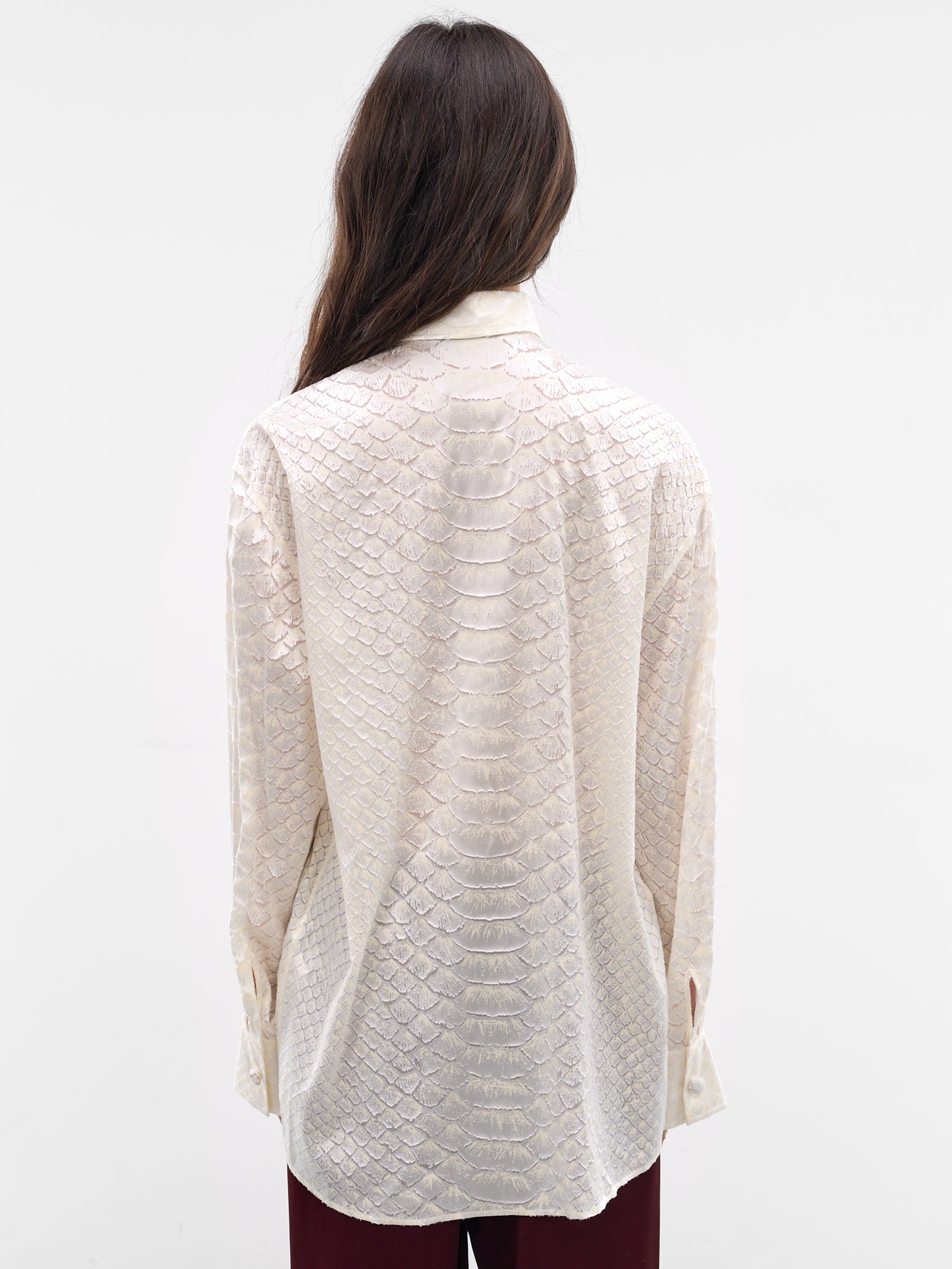 White Snakeskin Textured Button-Up Shirt (WWT700-HES36-WHITE)