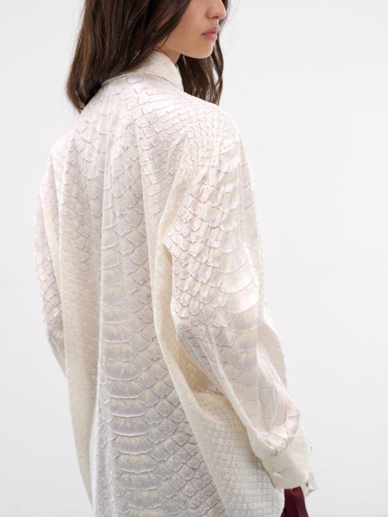 White Snakeskin Textured Button-Up Shirt (WWT700-HES36-WHITE)