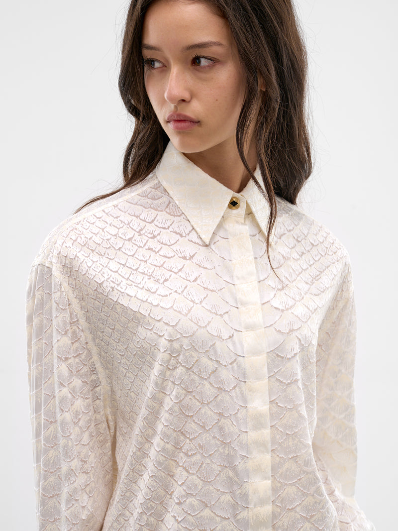 White Snakeskin Textured Button-Up Shirt (WWT700-HES36-WHITE)