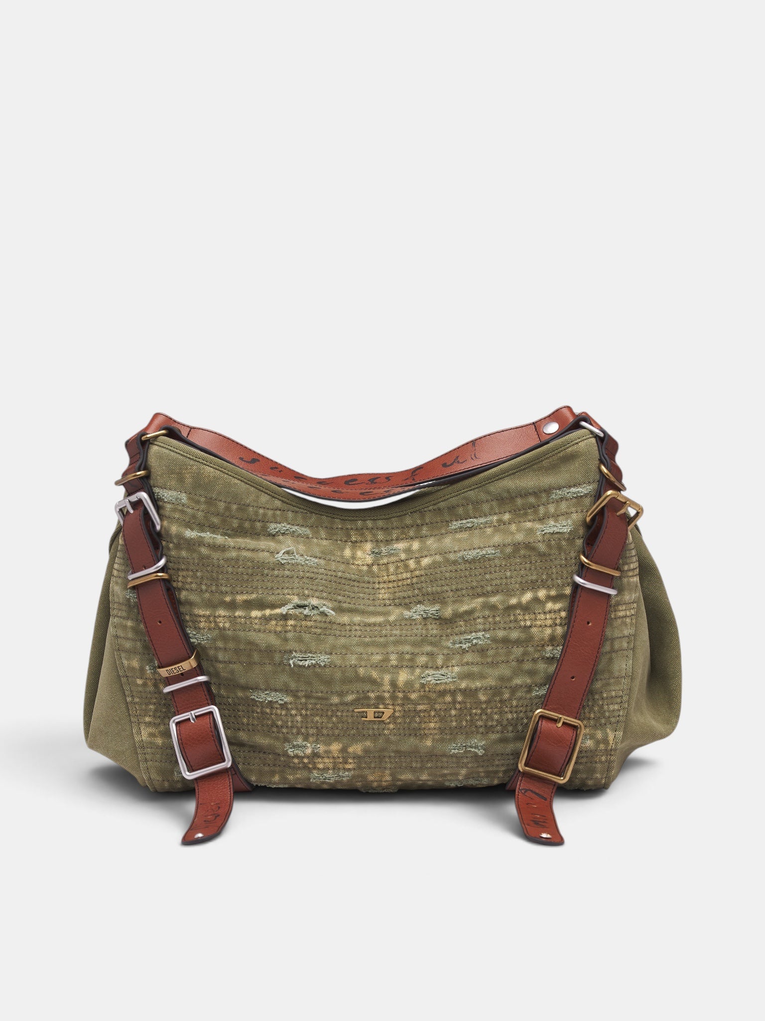 Green Distressed Stripe Bag (X10955-D-ONE-OLIVE-GREEN)