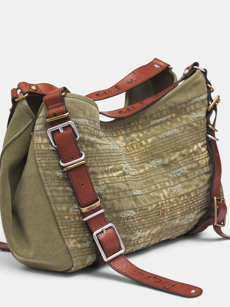 Green Distressed Stripe Bag (X10955-D-ONE-OLIVE-GREEN)