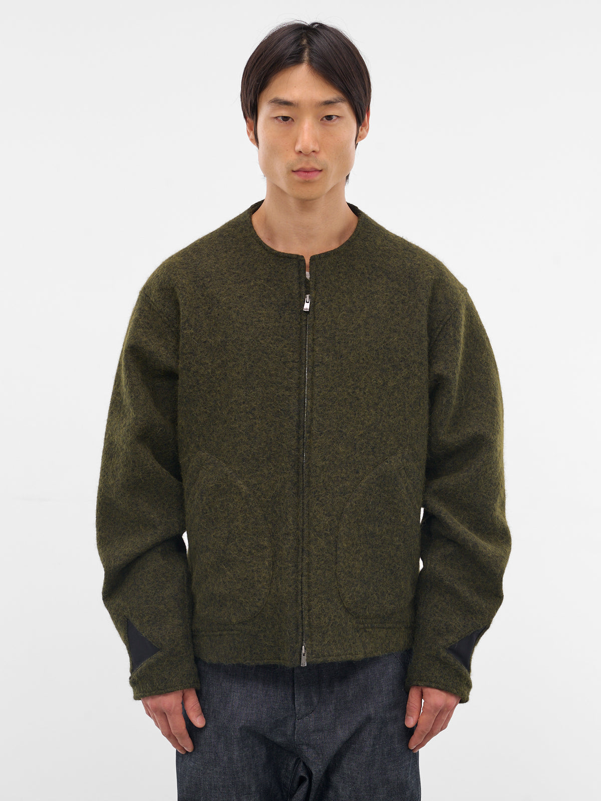 Wool-Blend Collarless Flight Jacket (XJ17V2-02-RADIANT-GREEN)