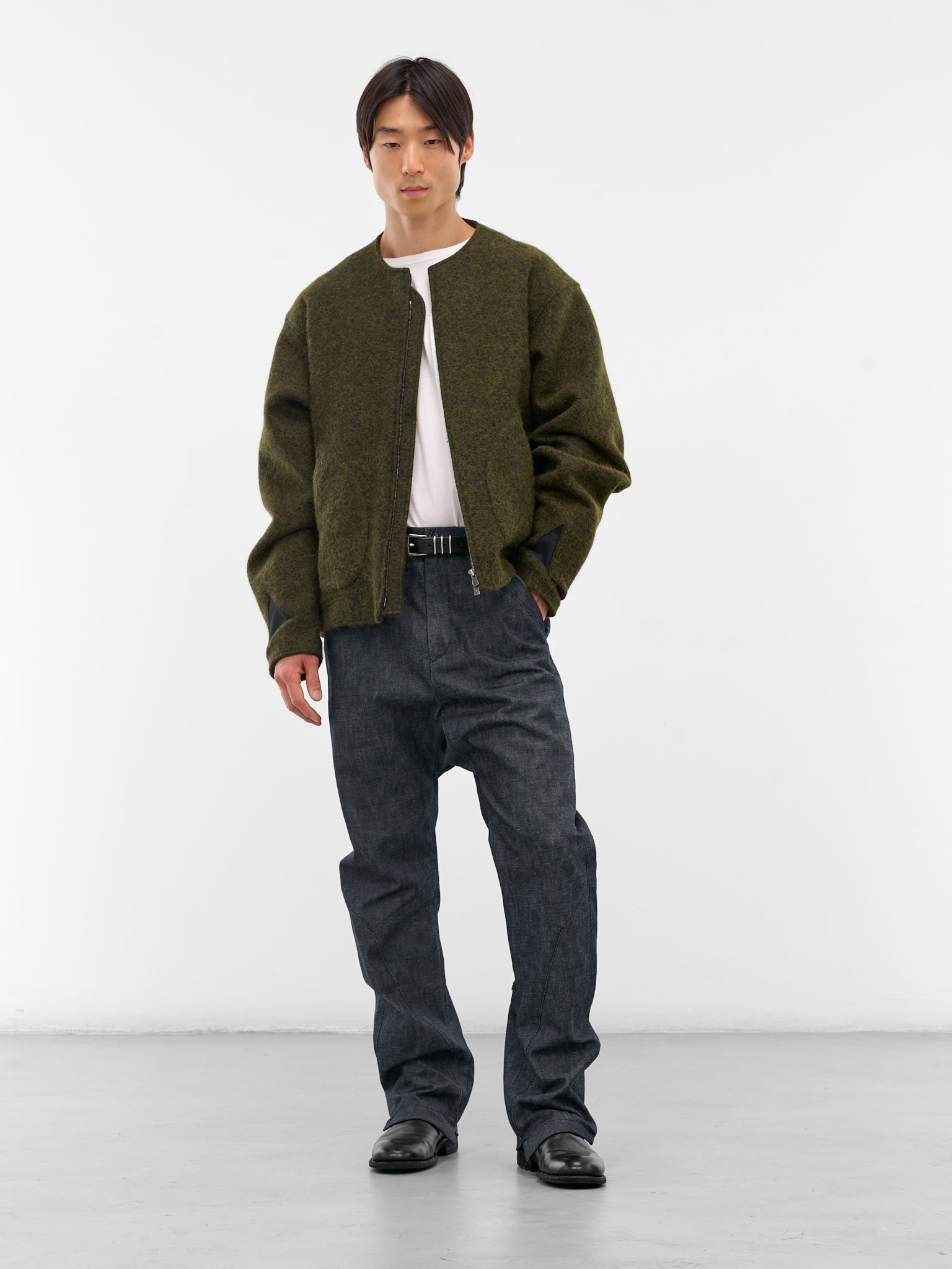 Wool-Blend Collarless Flight Jacket (XJ17V2-02-RADIANT-GREEN)