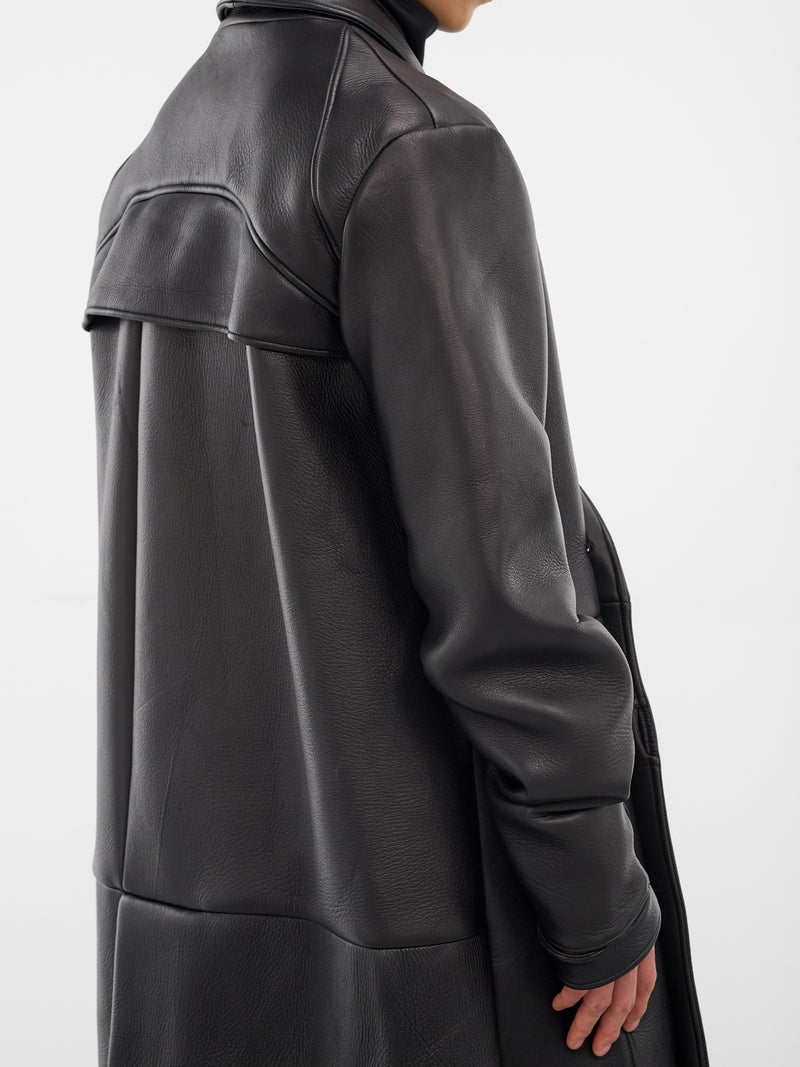 Black Double-Breasted Leather Coat (XJ9V2-01NL-BLACK-LUSTER)