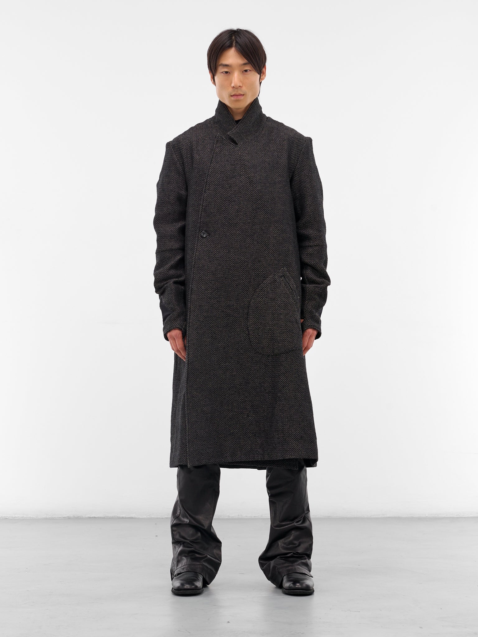 Black Double-Breasted Coat (XJ9V2-03-BLACK-OVER-GREY)