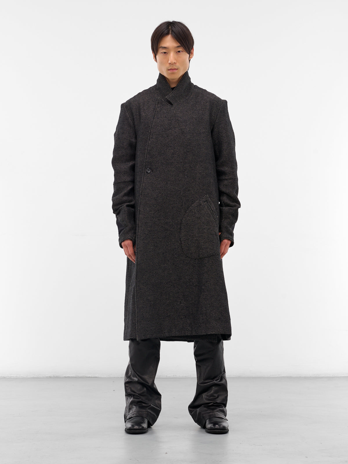 Black Double-Breasted Coat (XJ9V2-03-BLACK-OVER-GREY)