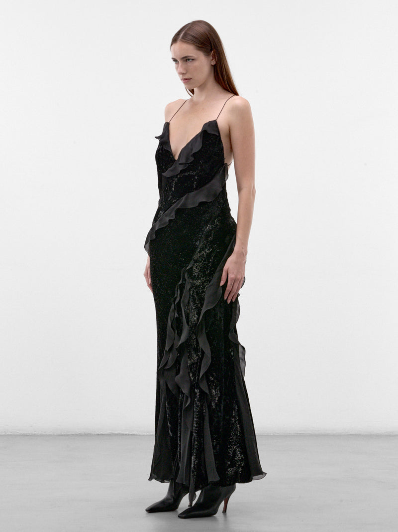 Black Velvet Slip Dress (XWT115-VL067-BLACK)