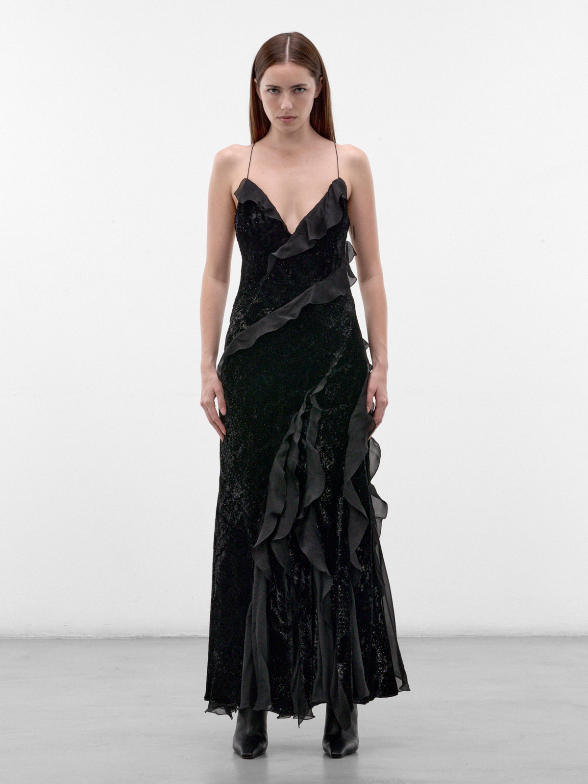 Black Velvet Slip Dress (XWT115-VL067-BLACK)