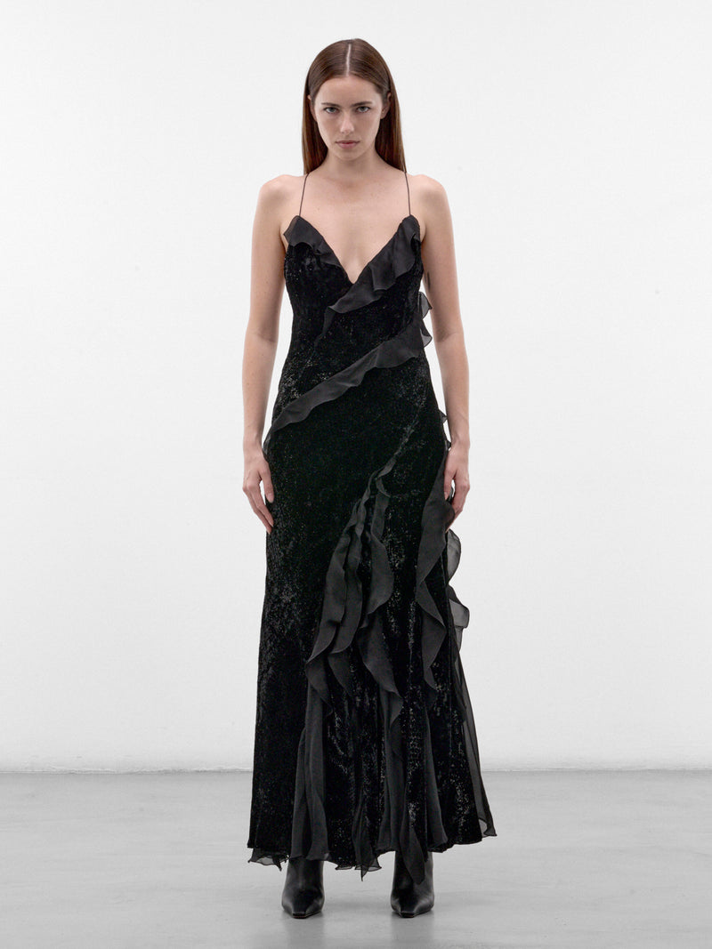 Black Velvet Slip Dress (XWT115-VL067-BLACK)