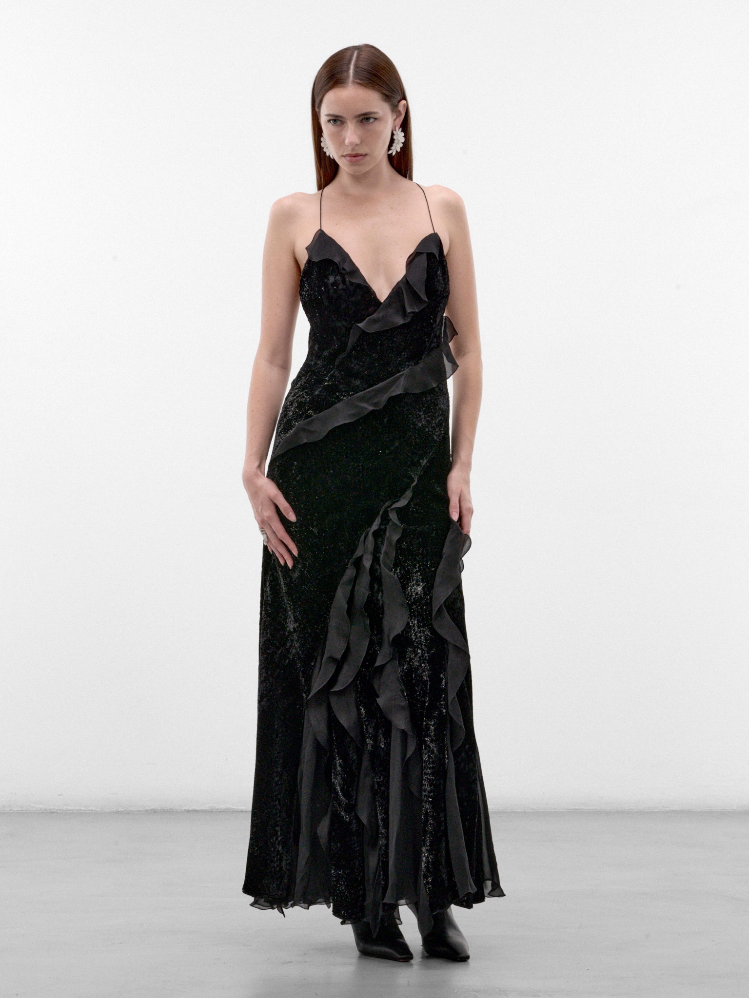 Black Velvet Slip Dress (XWT115-VL067-BLACK)