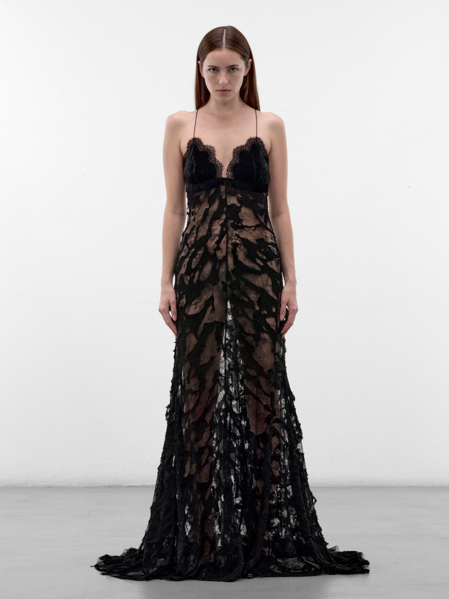 Black Chantilly Lace Evening Dress (XWT118RP024C-NERO)