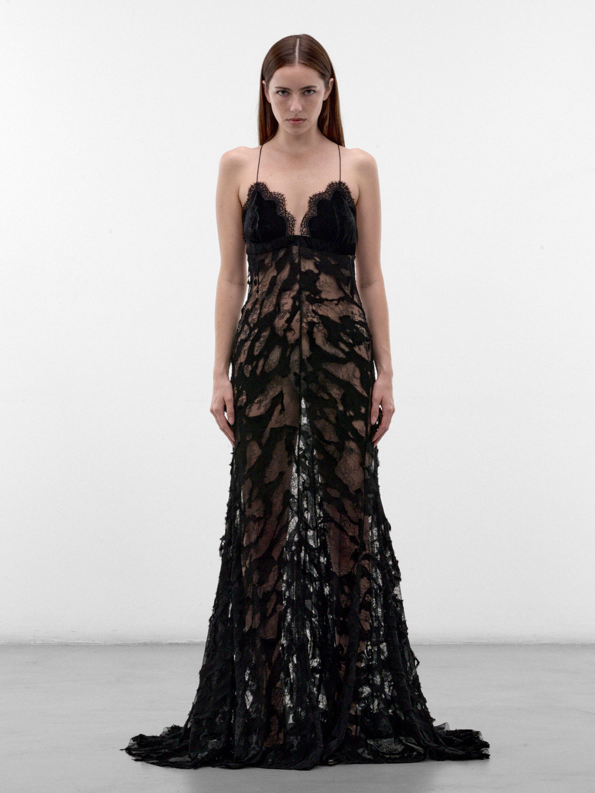 Black Chantilly Lace Evening Dress (XWT118RP024C-NERO)