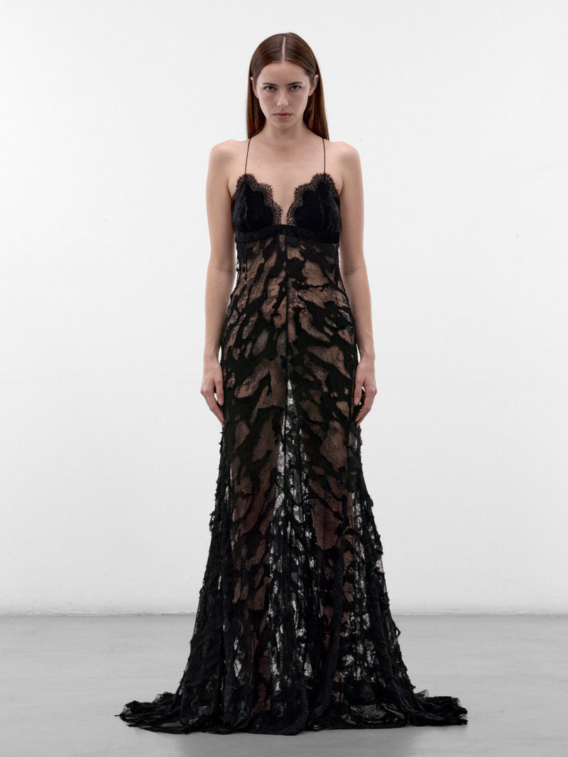 Black Chantilly Lace Evening Dress (XWT118RP024C-NERO)
